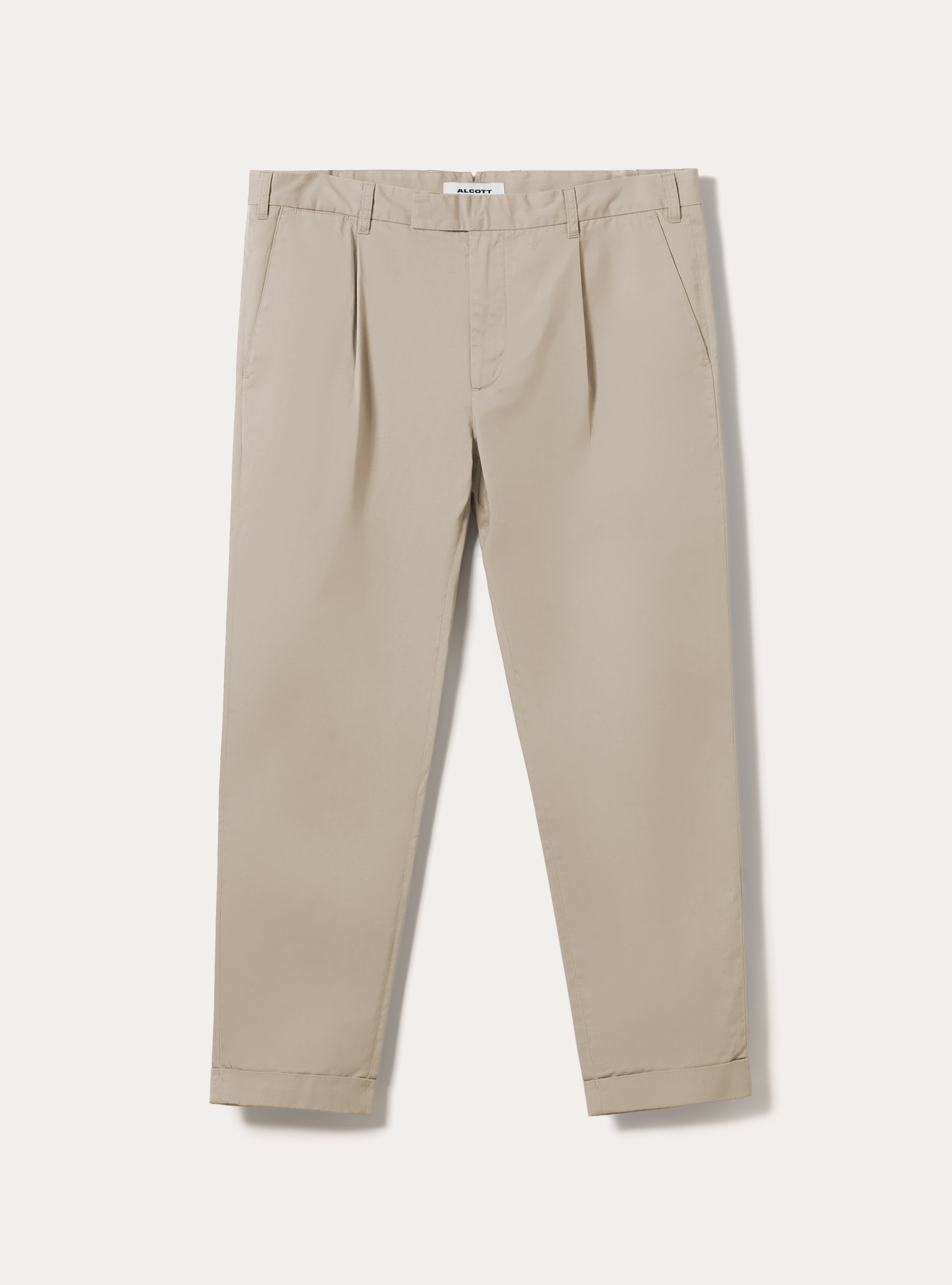Slim Fit Cropped Pleated Chino Trousers, BG2 BEIGE MEDIUM
