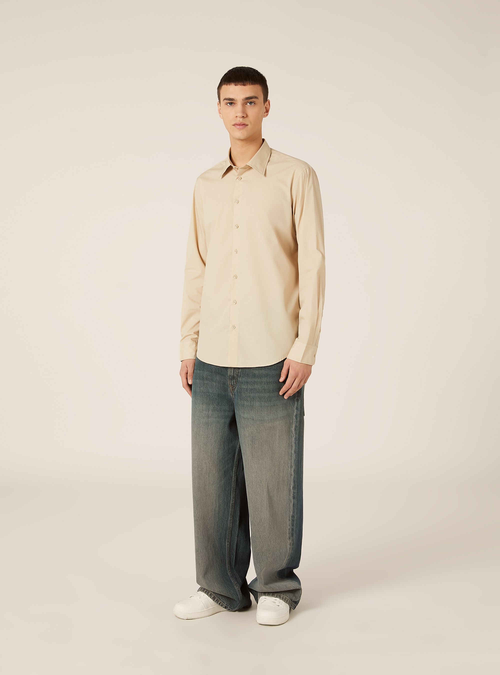 Plain long-sleeved shirt, BG2 BEIGE MEDIUM