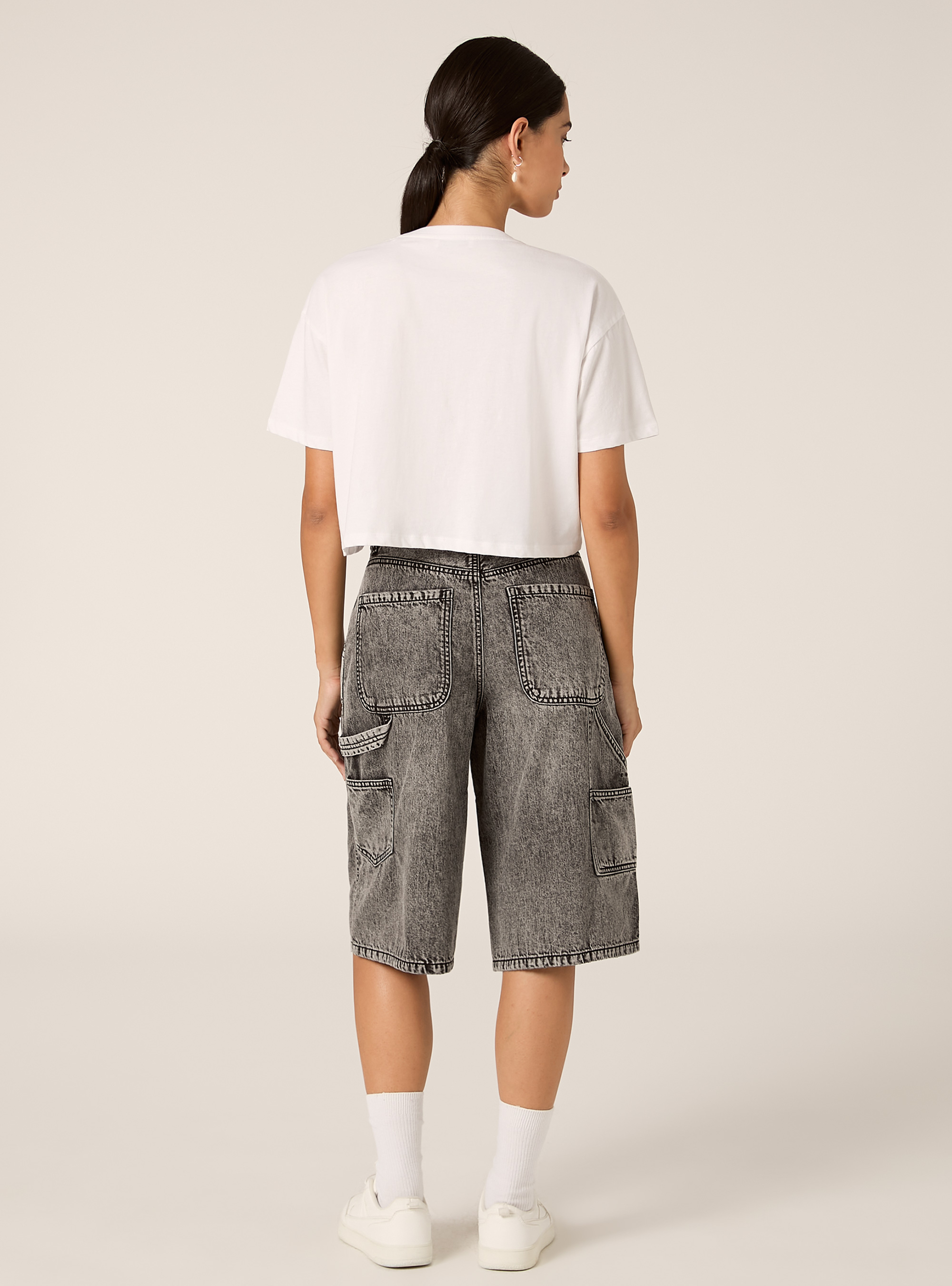 Relaxed Fit Denim Carpenter Jorts, D00G GREY