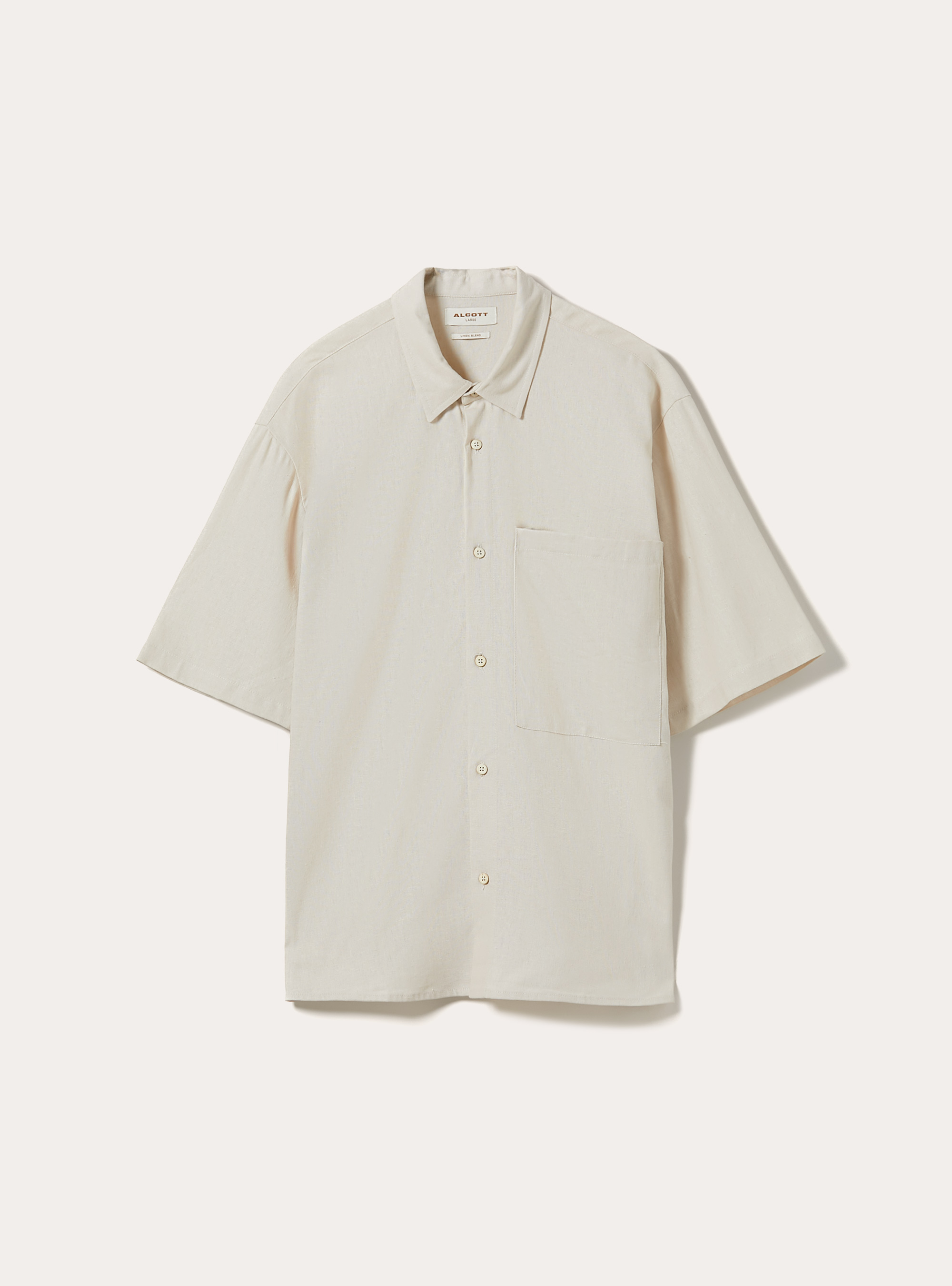 Camicia in misto lino con taschino, BEIGE MEDIO