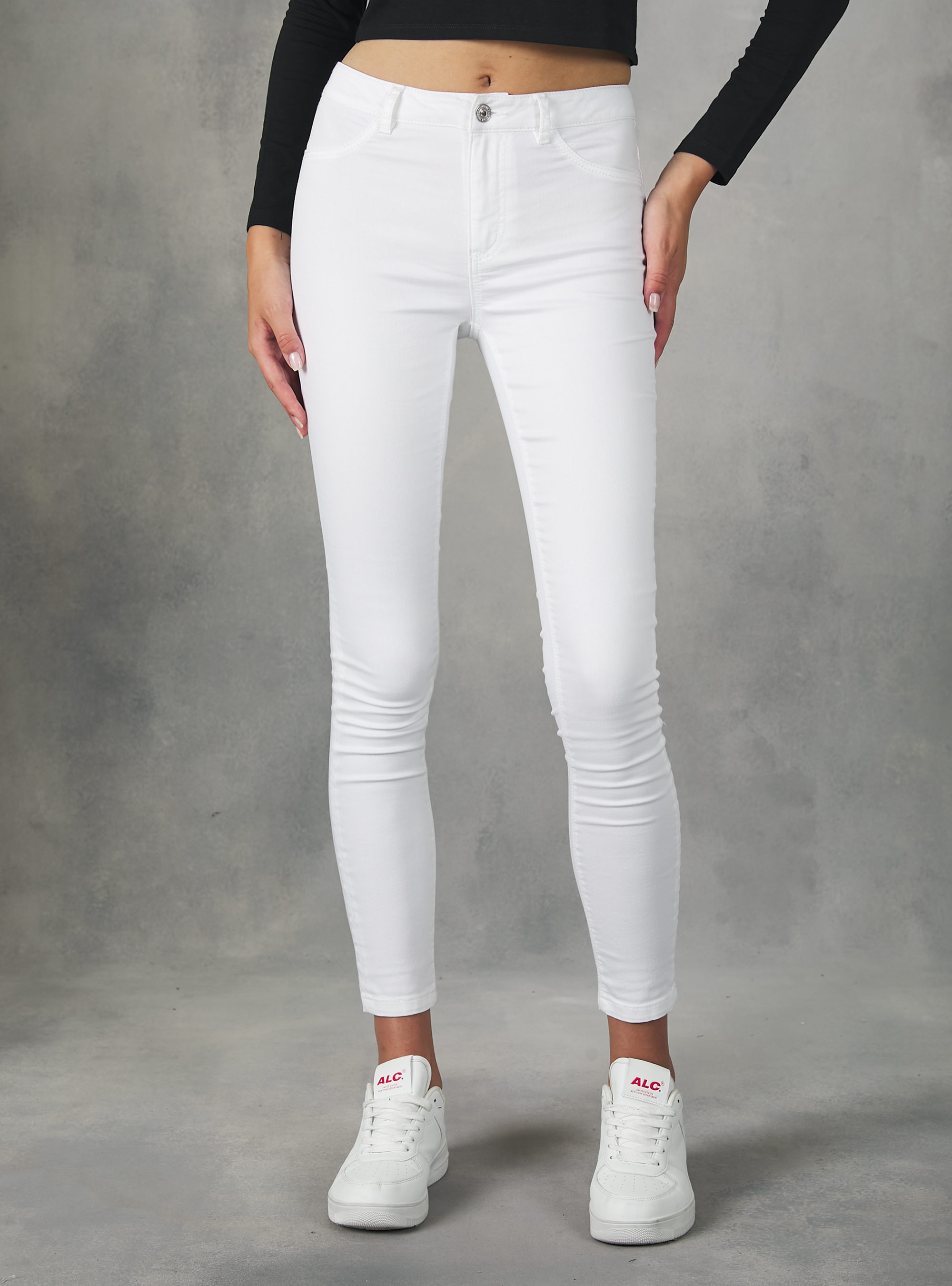 Jean super skinny taille haute en denim stretch, D099 WHITE