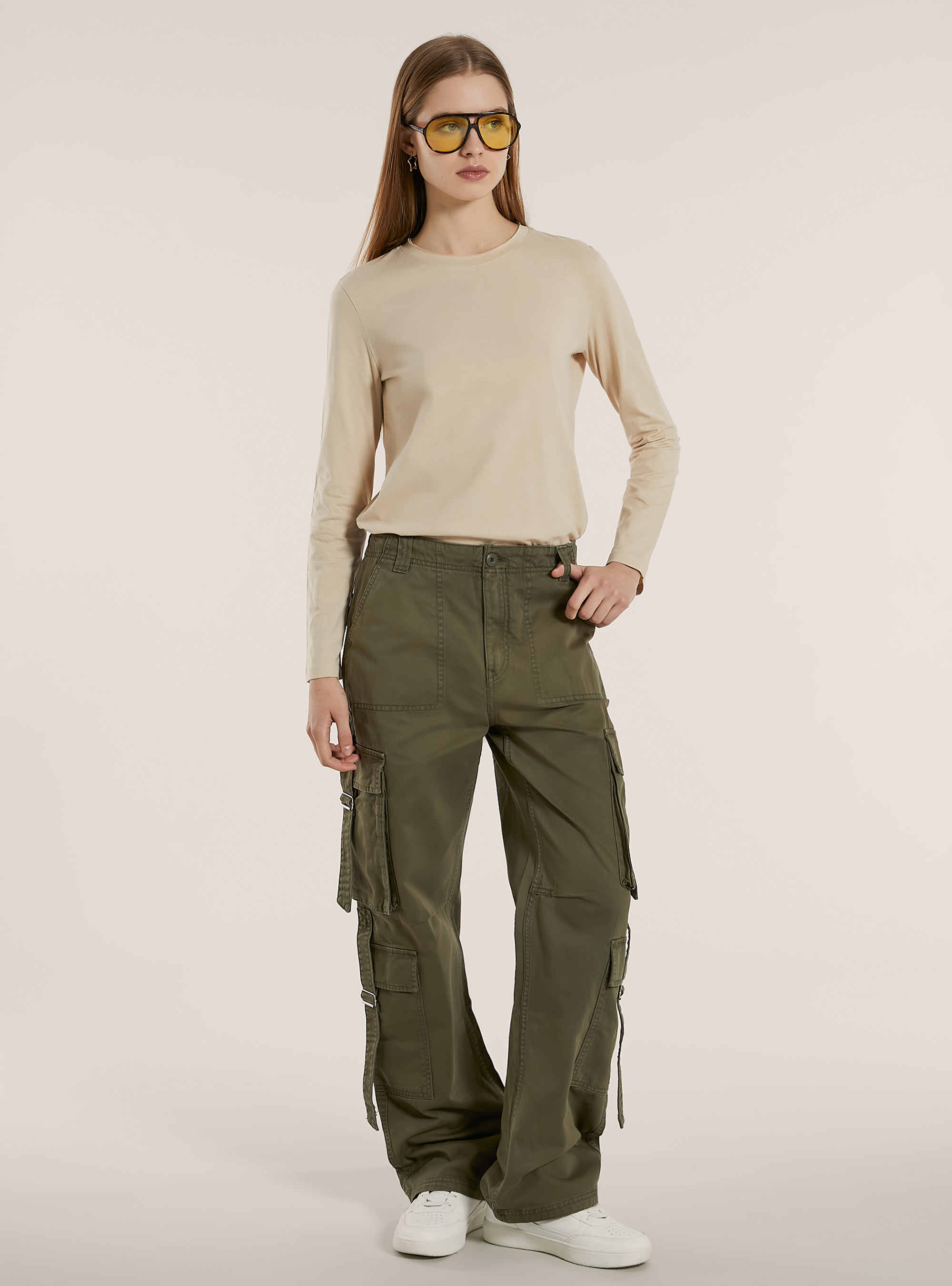 Pantalon multi-cargo en serg&eacute;, KY1 KAKY DARK