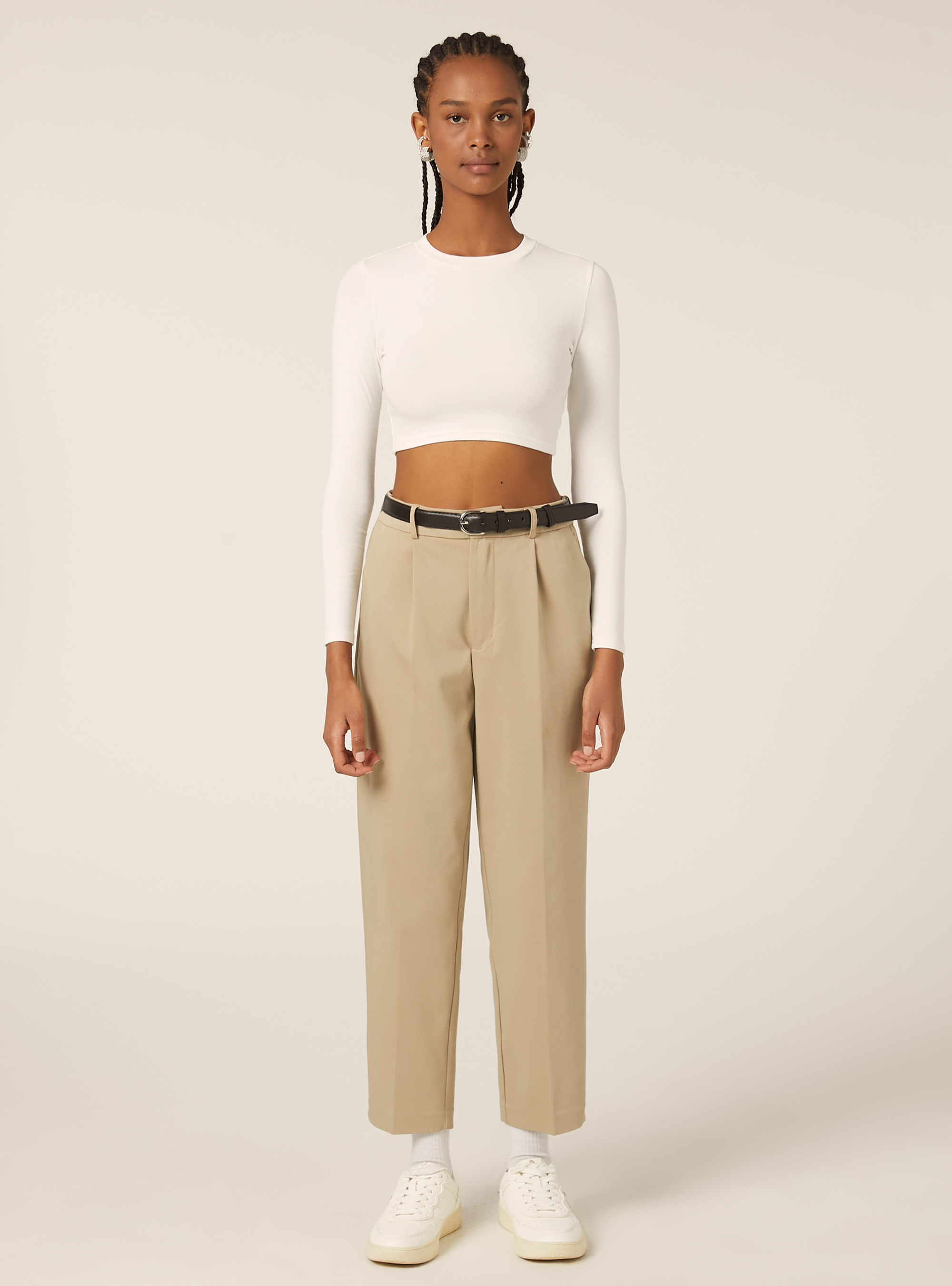 Pantaloni tailored slim fit con cintura, BEIGE MEDIO