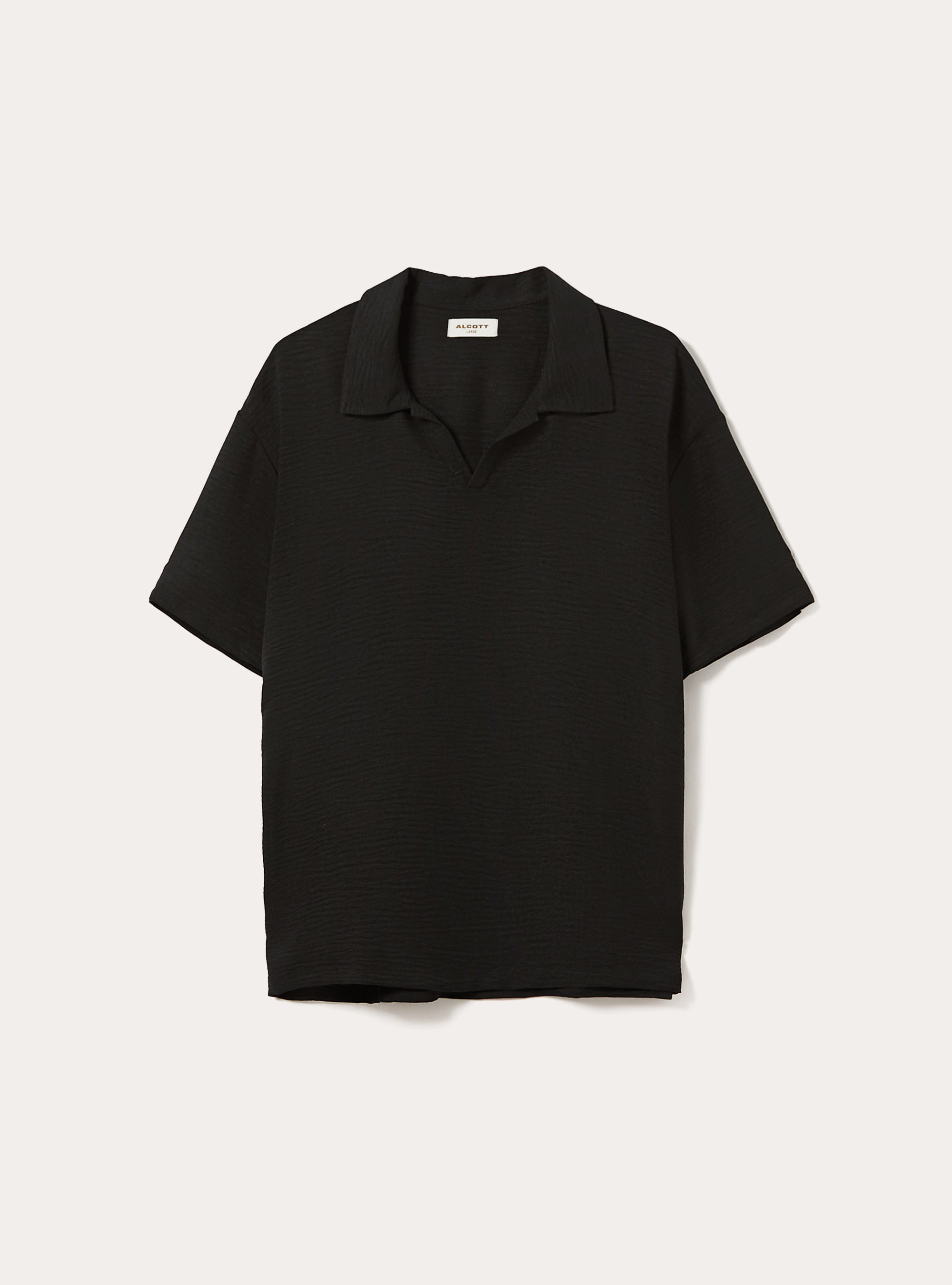 Polo en crepe &agrave; col ouvert, BK1 BLACK