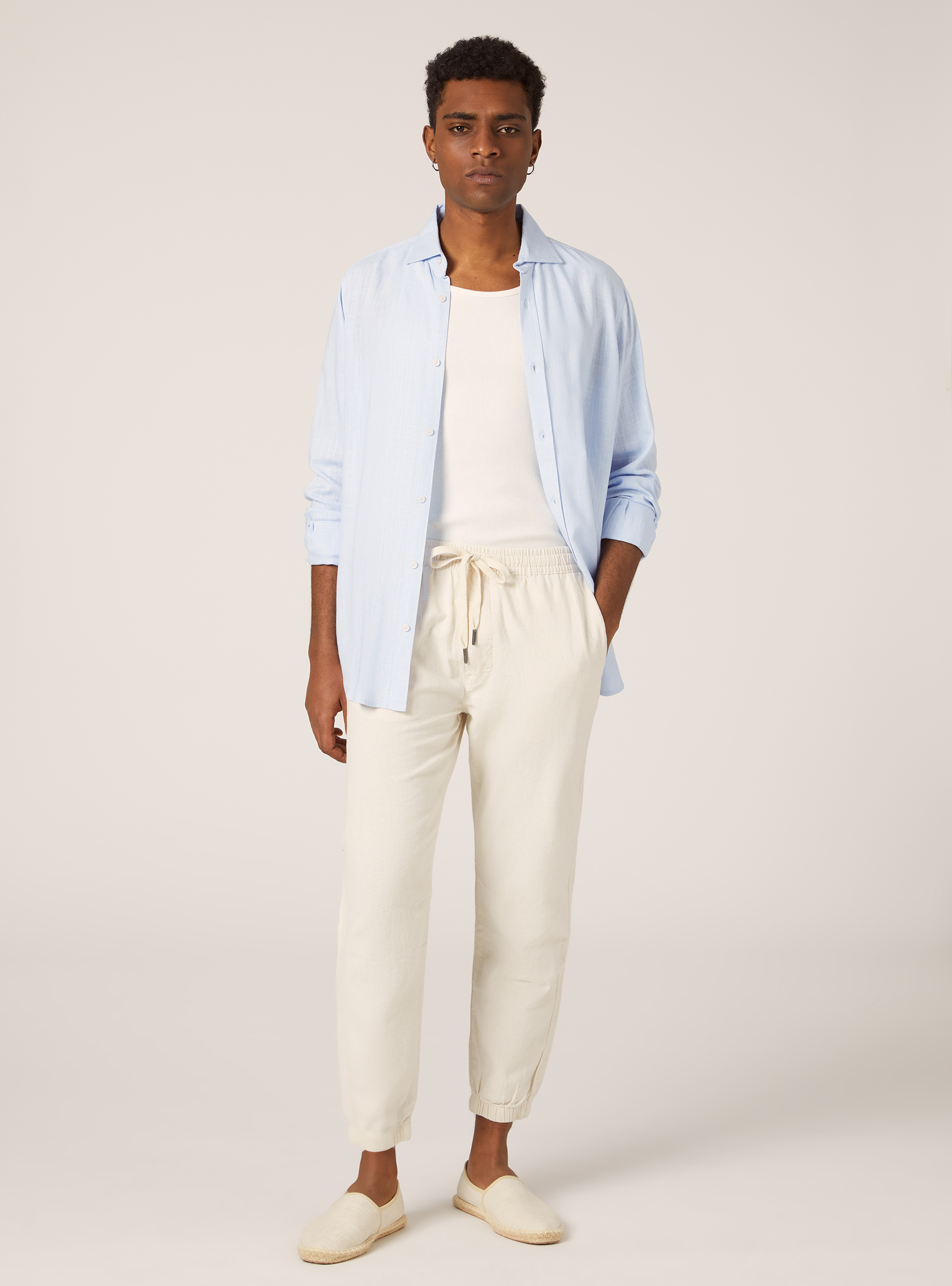 Linen-blend jogger pants, MWH1 WHITE MEL DARK