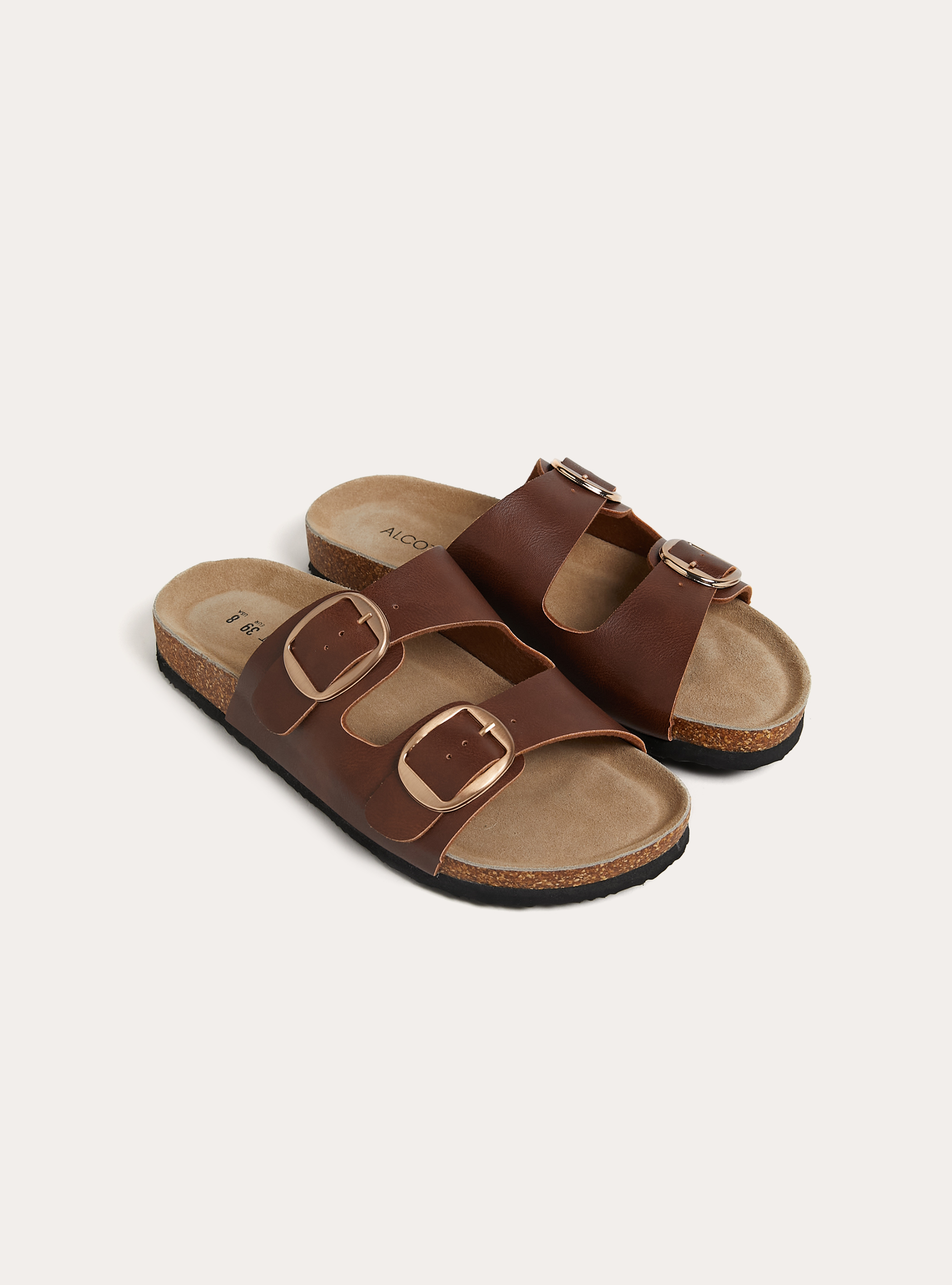 Low leather-effect sandals with suede sole, BR2 BROWN MEDIUM