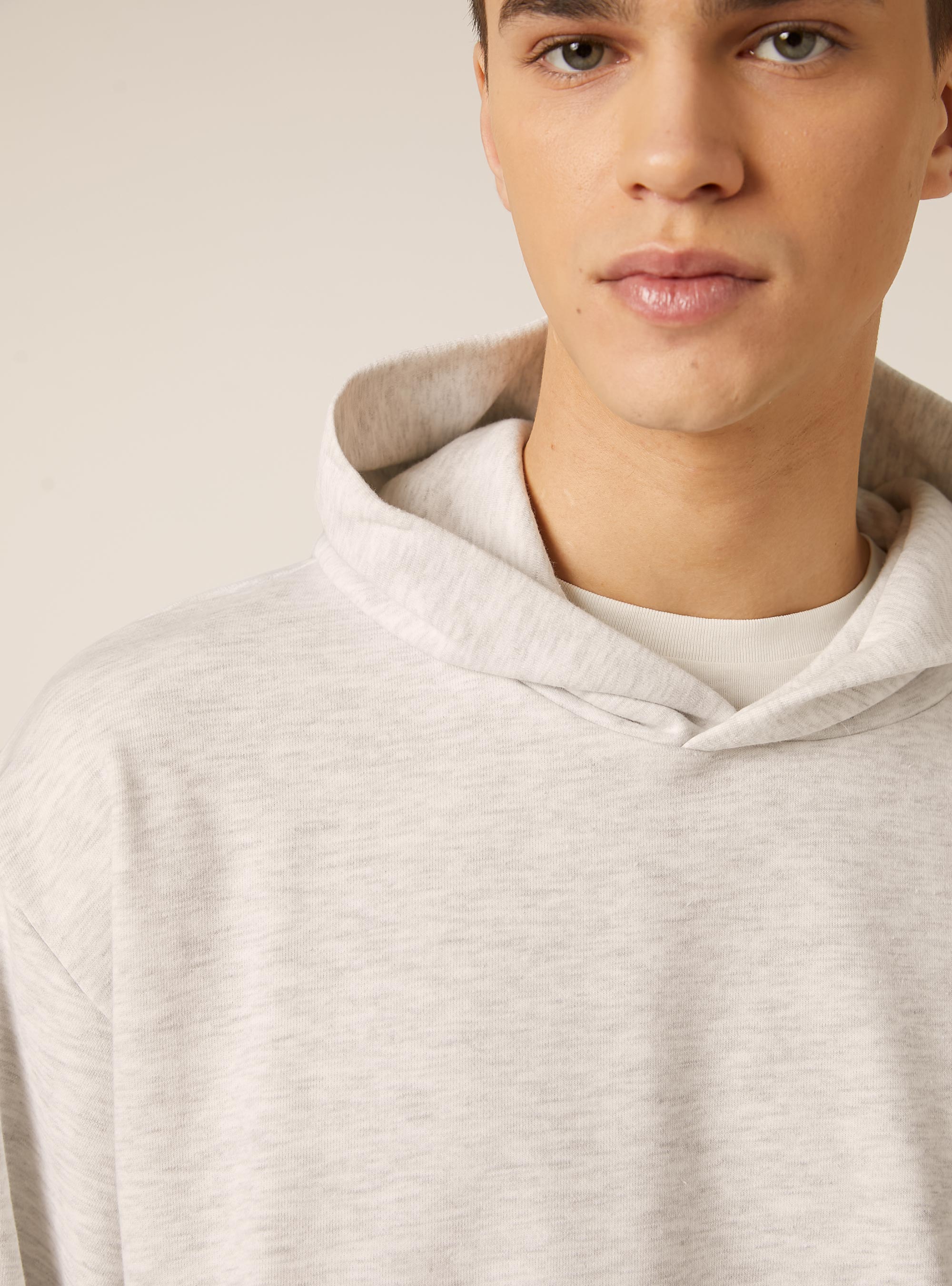 Sweat-shirt ample &agrave; capuche, MGY3 GREY MEL LIGHT