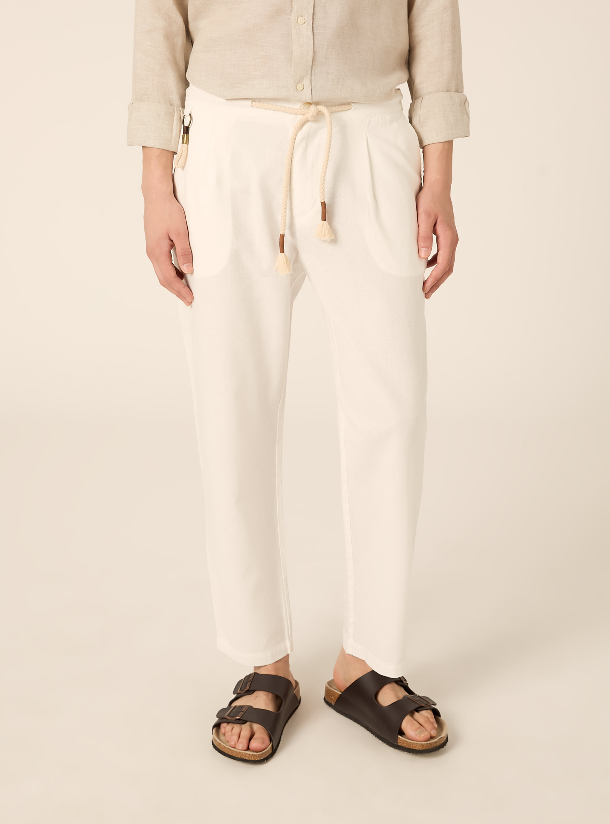Linen-blend jogger pants, WH1 OFF WHITE