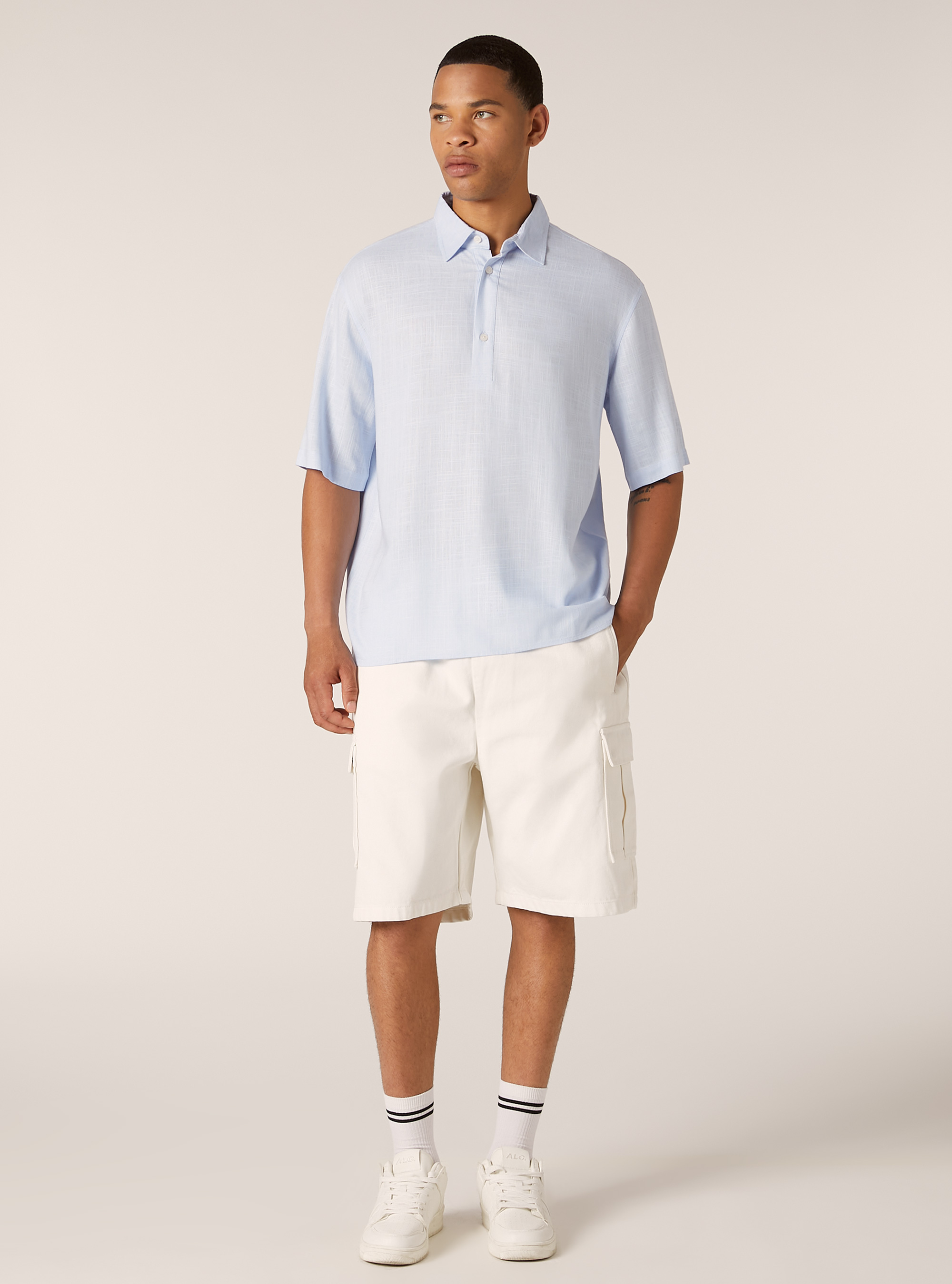 Chemise &agrave; manches courtes en lin m&eacute;lang&eacute;, AZ2 AZURE MEDIUM