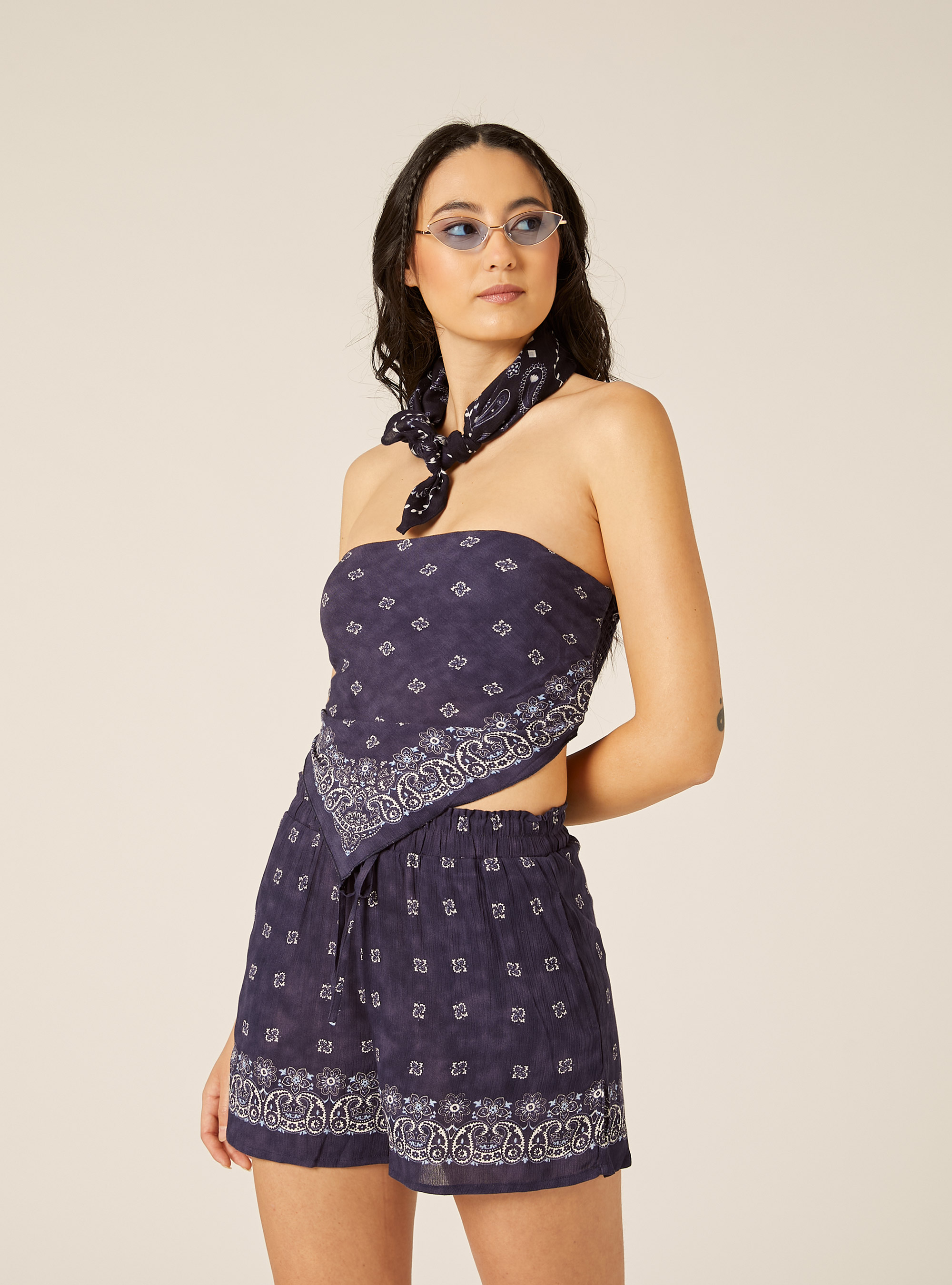 Top bandeau con estampado paisley, NA2 NAVY MEDIUM