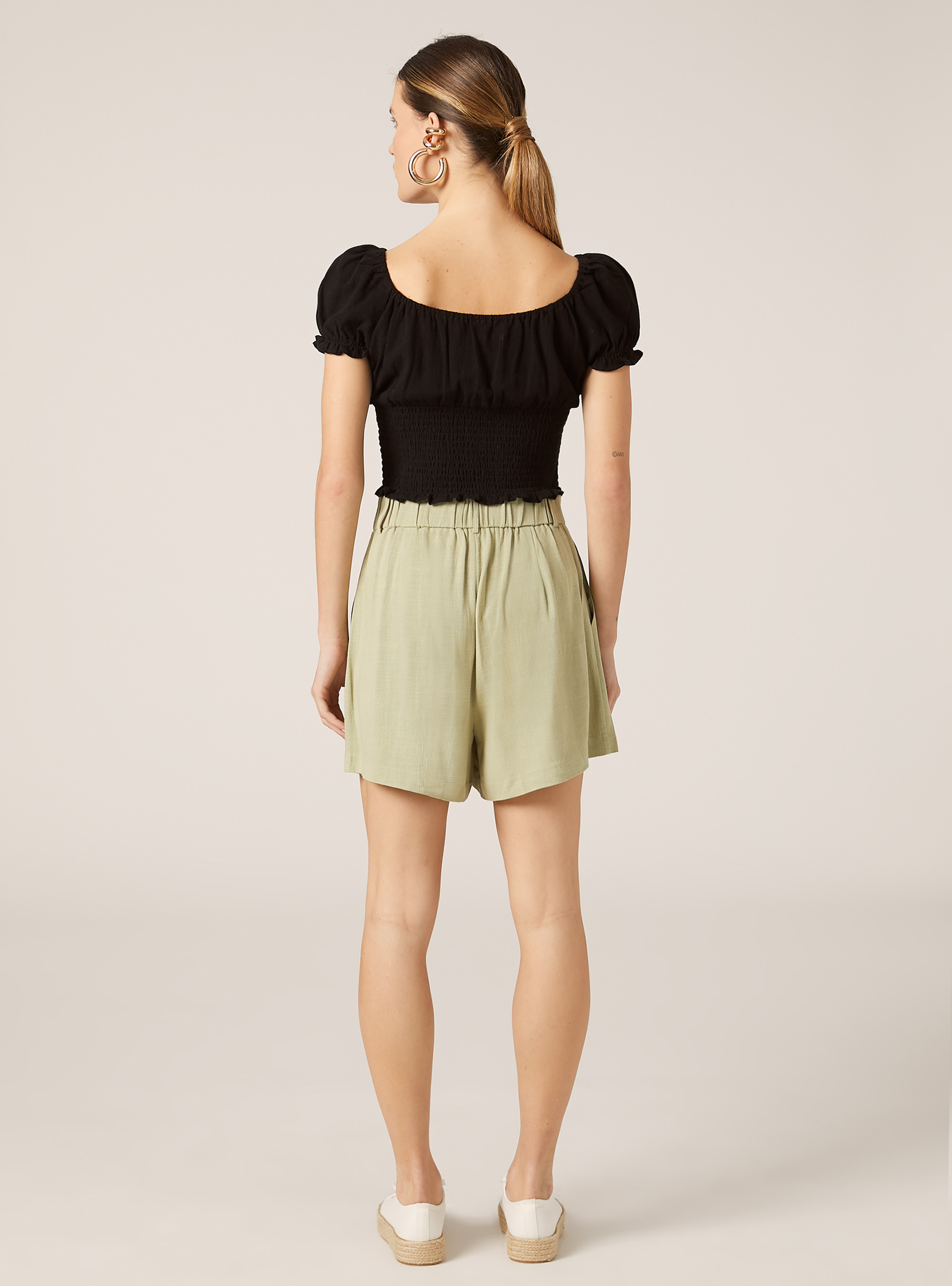 Linen blend blouse, BK1 BLACK