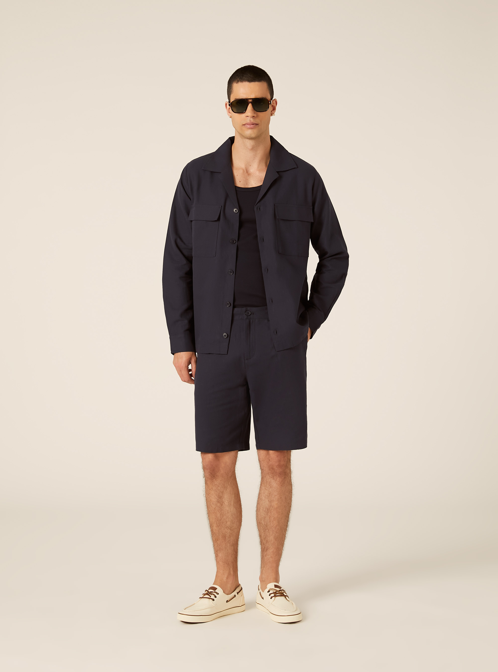 Linen Blend Bermuda Shorts, NA1 NAVY DARK