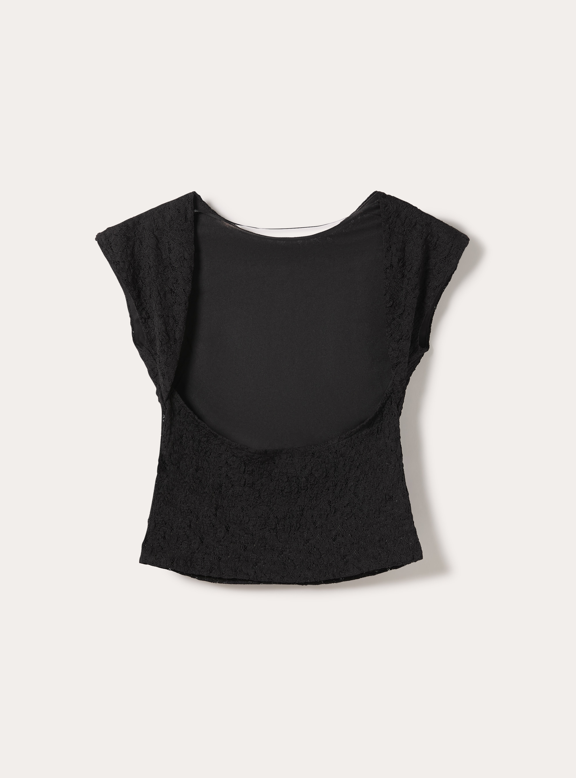 Camiseta de encaje con espalda descubierta, BK1 BLACK