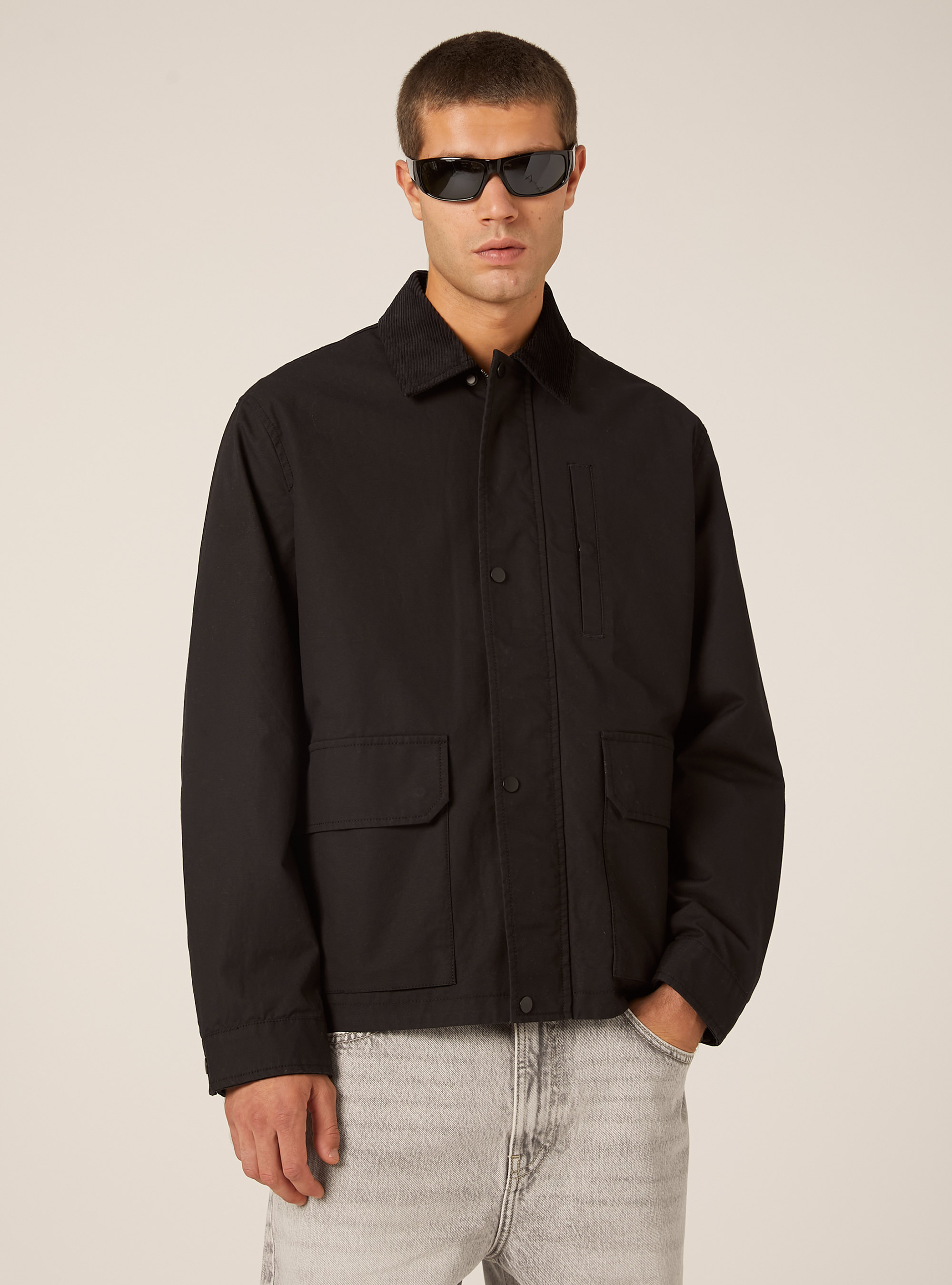 Veste en toile coupe carr&eacute;e, BK1 BLACK