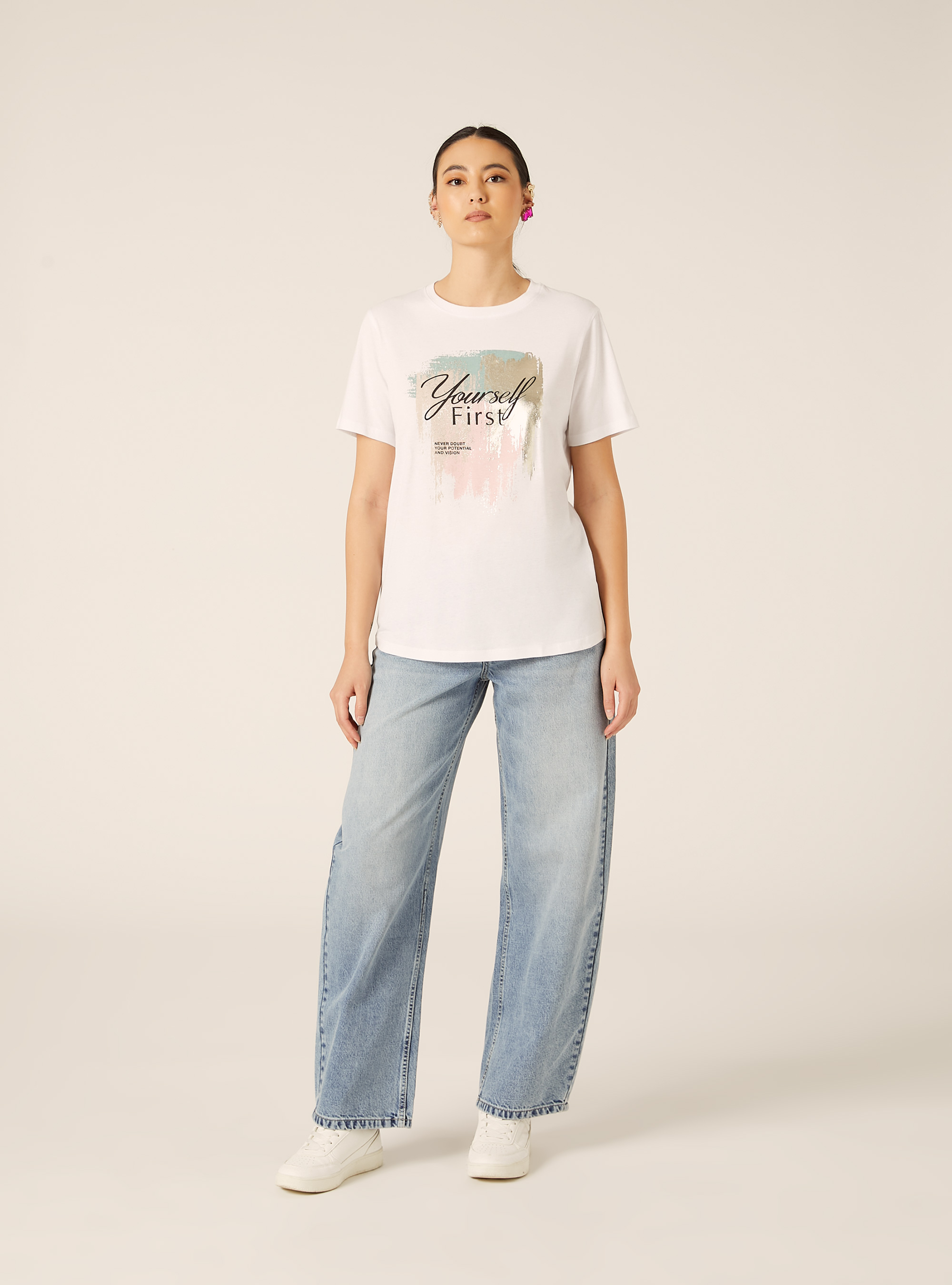 Camiseta con estampado metalizado, WH3 WHITE