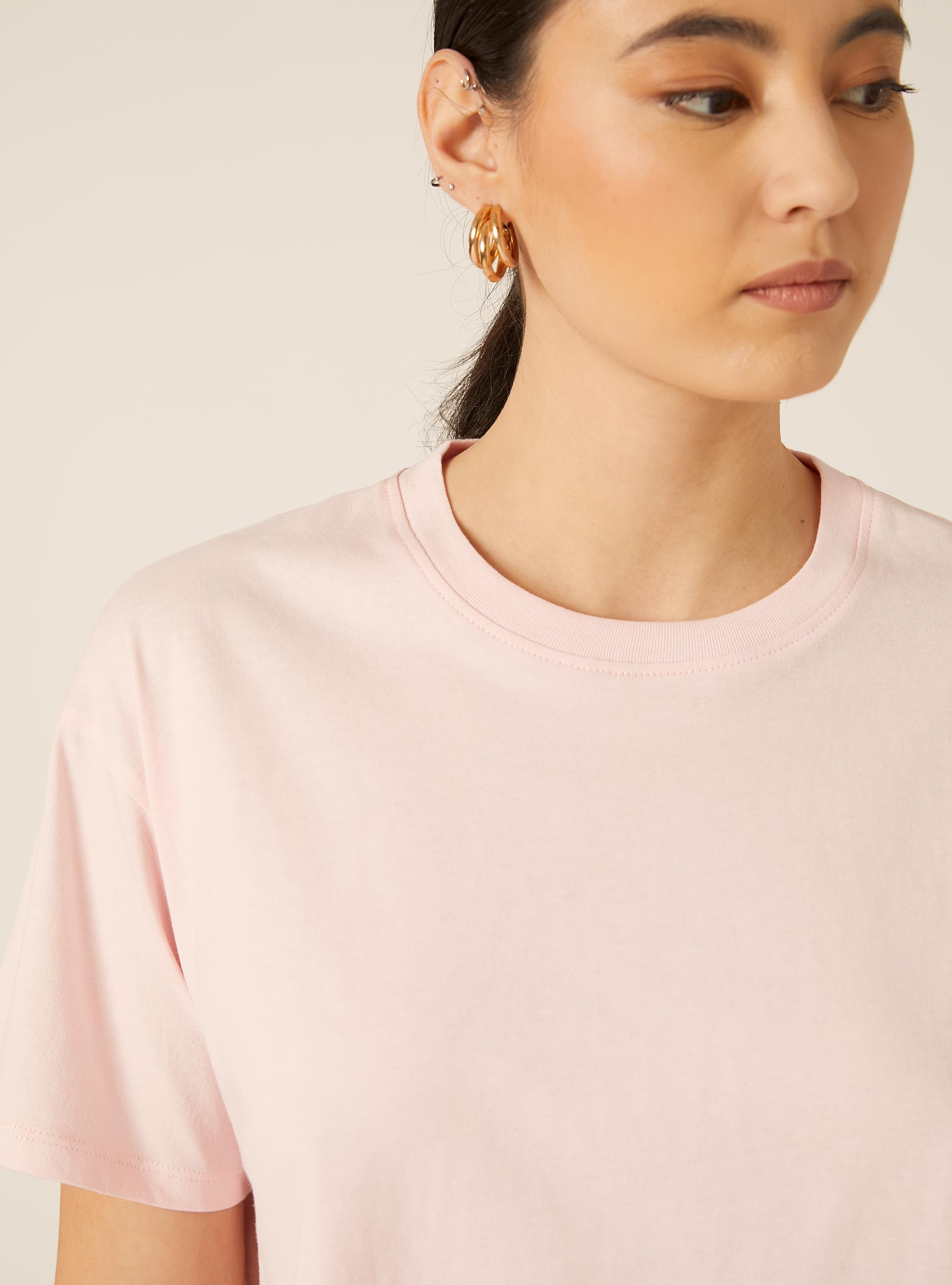 Basic Crew Neck Cropped T-Shirt, PK3 PINK LIGHT