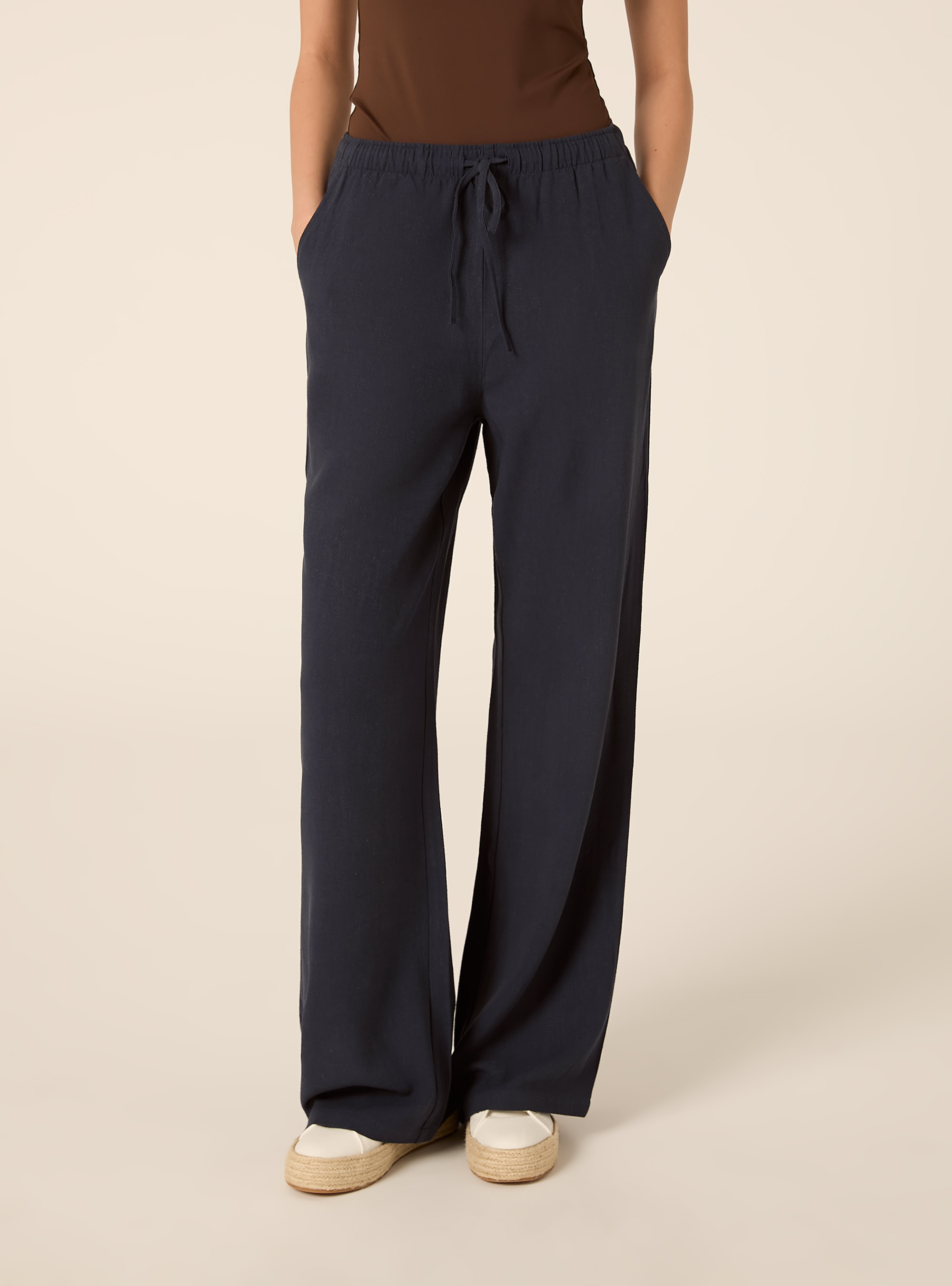 Linen-blend palazzo pants, NA2 NAVY MEDIUM