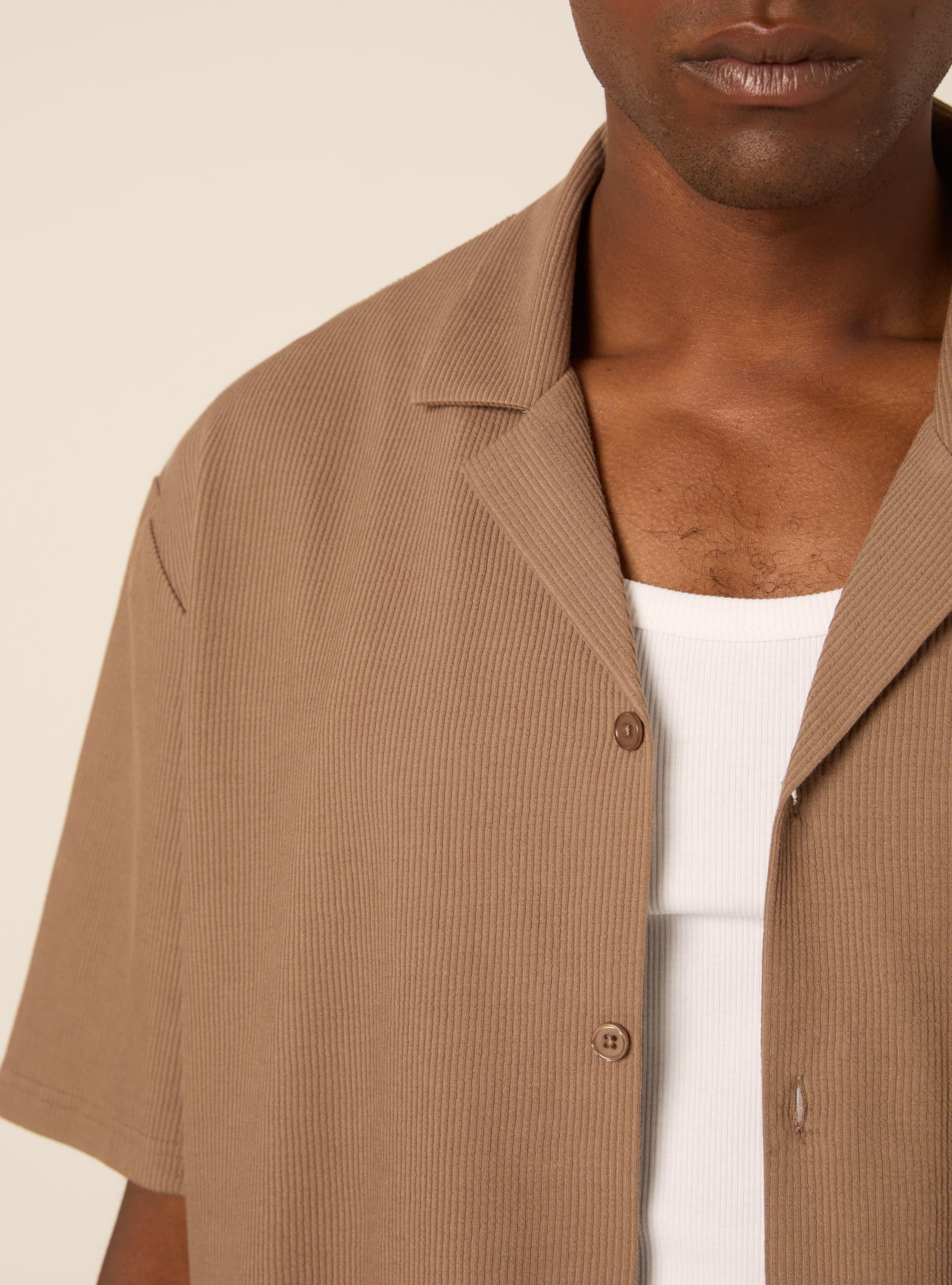 Knit Regular Fit Bowling Shirt, BR3 BROWN LIGHT