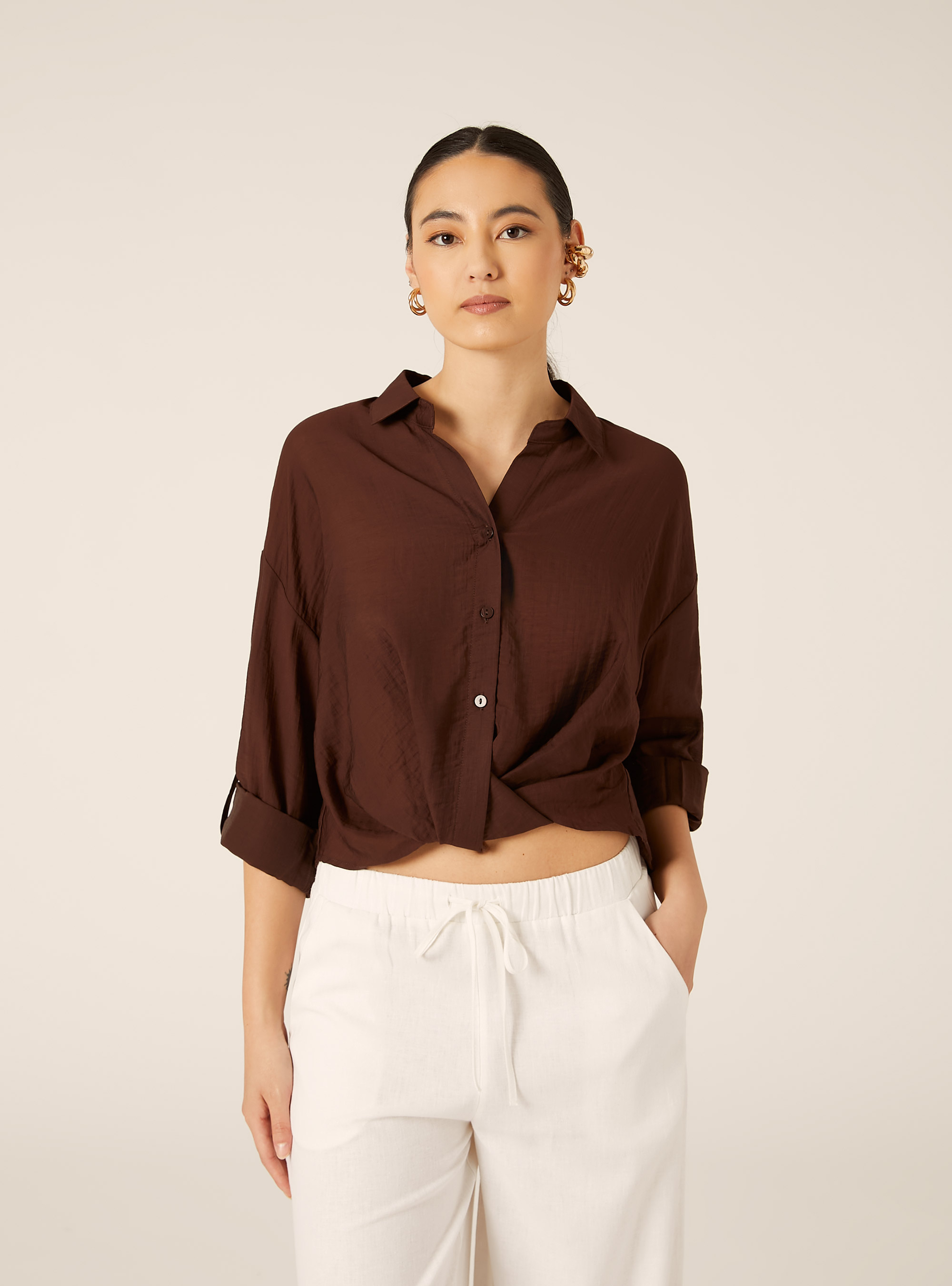 Camisa Oversize Ligera, BR2 BROWN MEDIUM