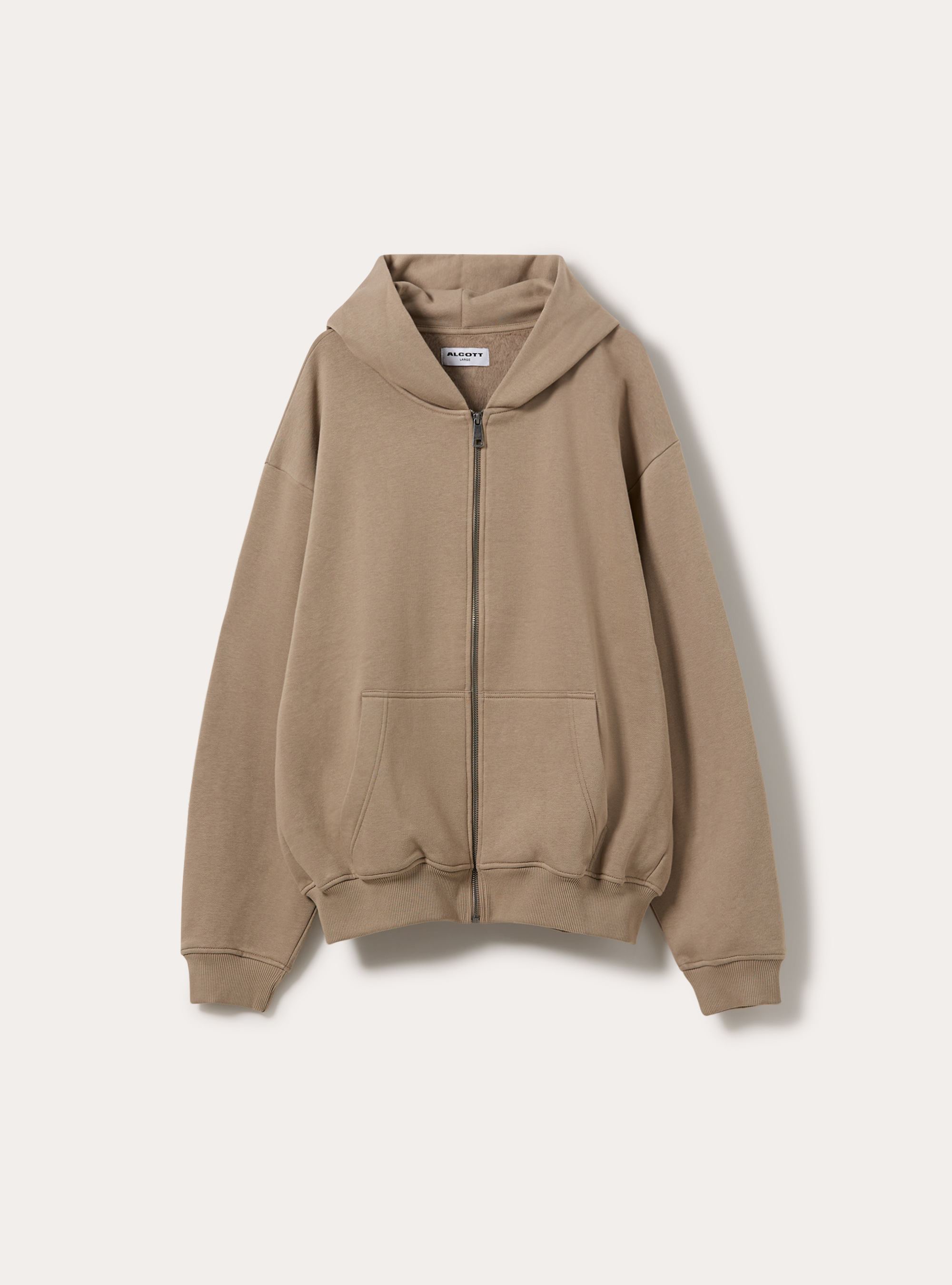 Felpa Boxy fit con zip e cappuccio, BEIGE MEDIO