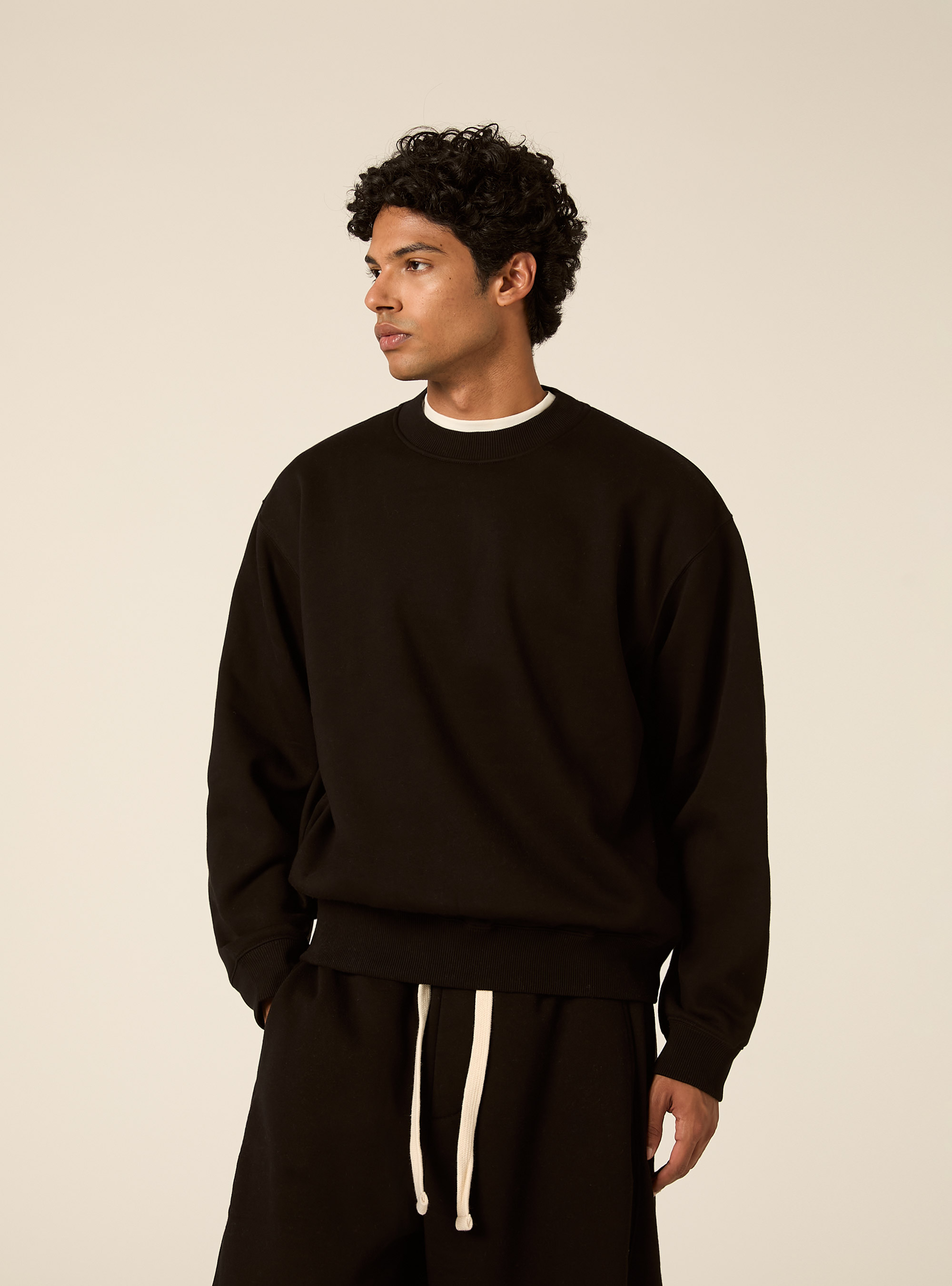 Basic boxy fit crewneck sweatshirt, BK1 BLACK