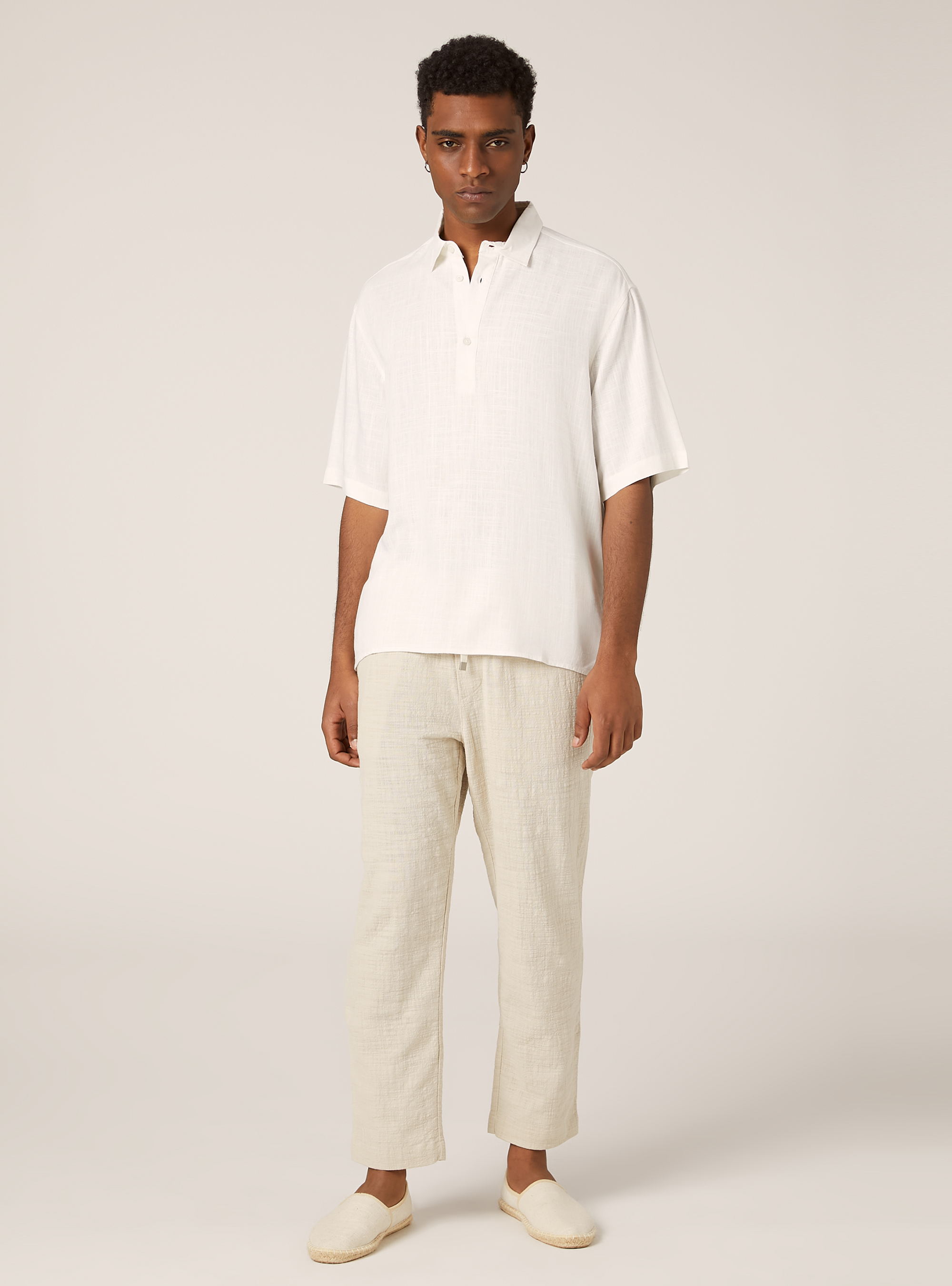 Chemise &agrave; manches courtes en lin m&eacute;lang&eacute;, WH1 OFF WHITE