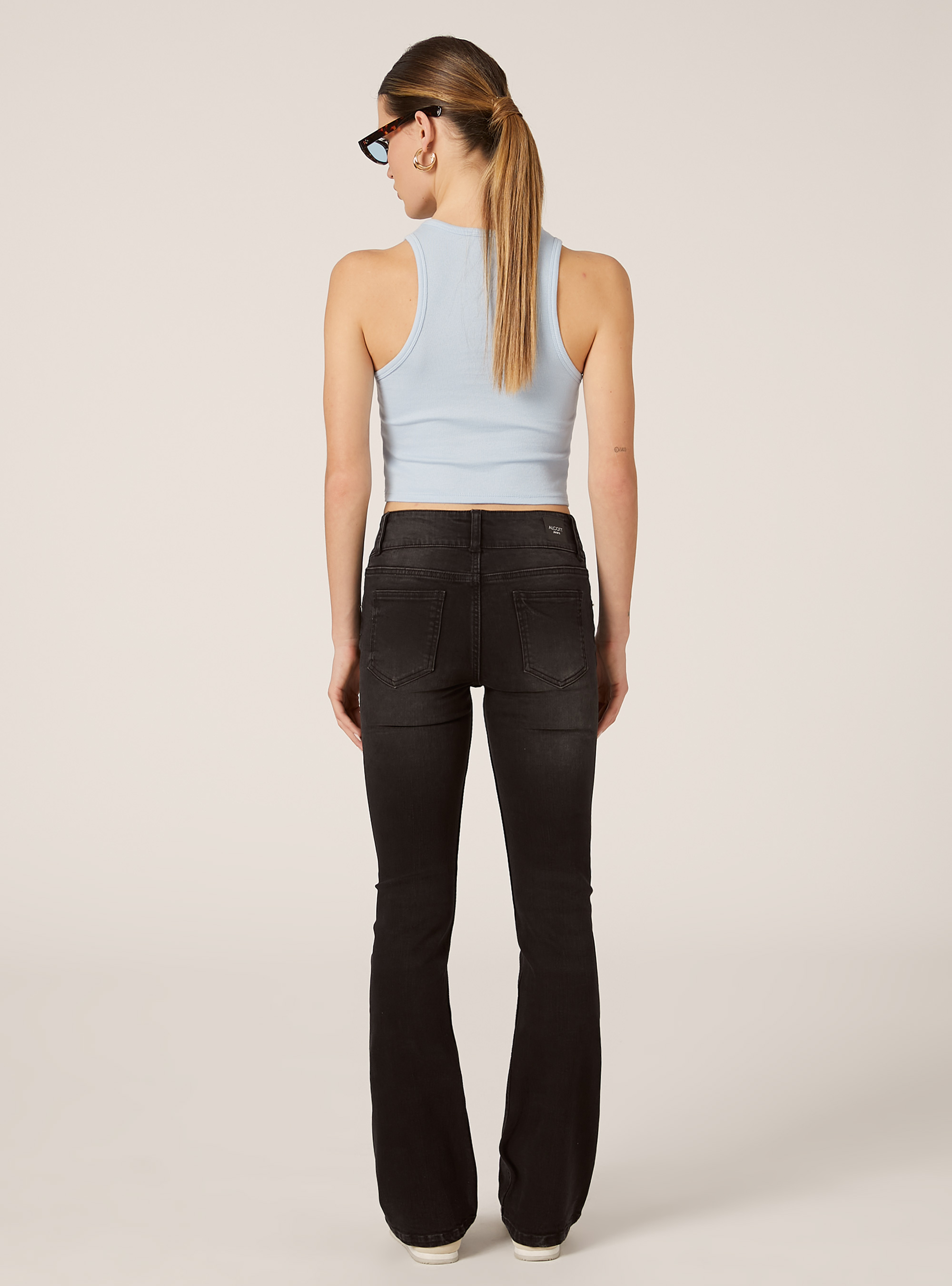 Jean bootcut skinny taille basse, D000 BLACK