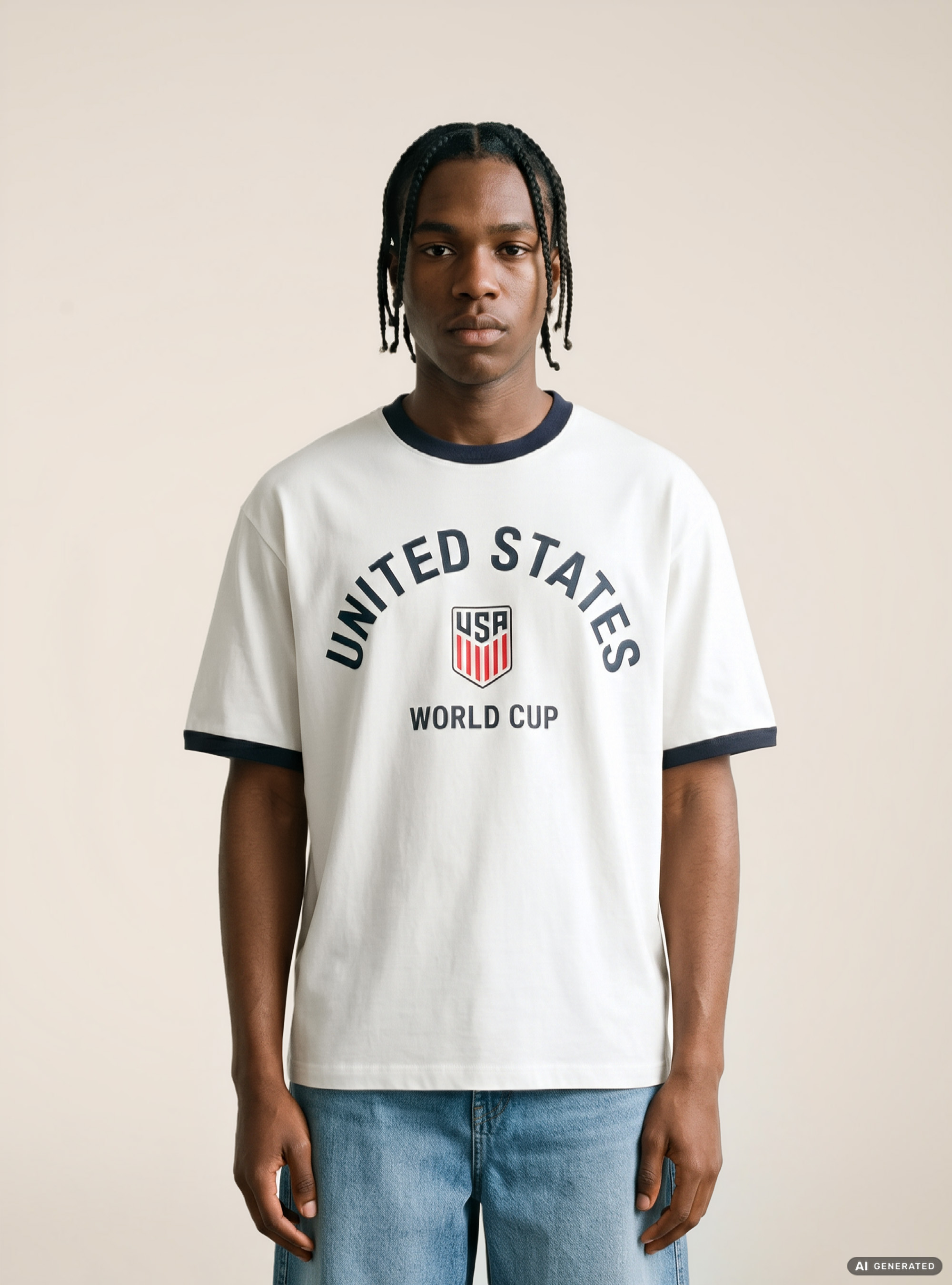 Regular Fit Ringer T-Shirt with International Sports Graphic, WH1 OFF WHITE