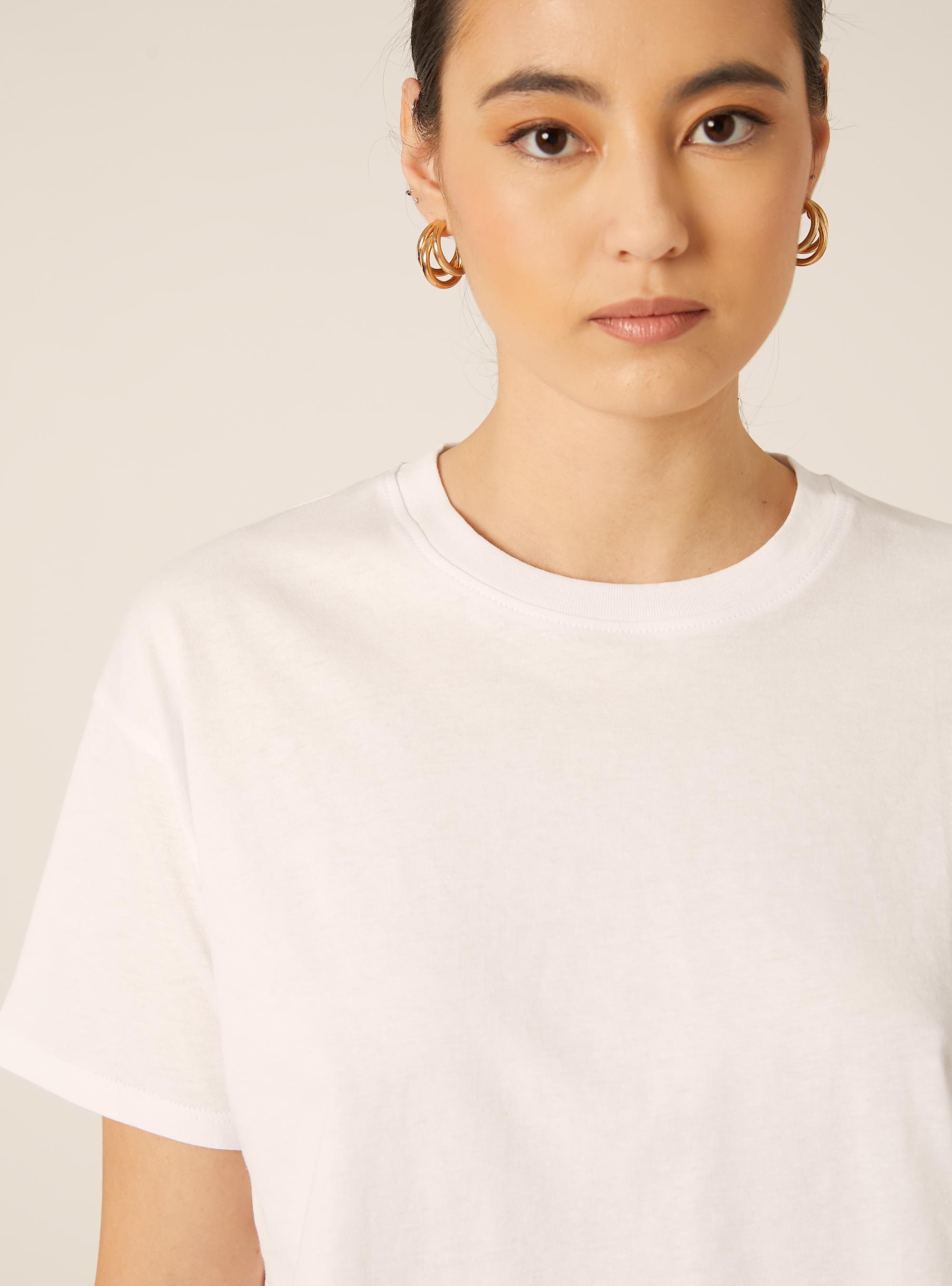 Basic Crew Neck Cropped T-Shirt, WH3 WHITE