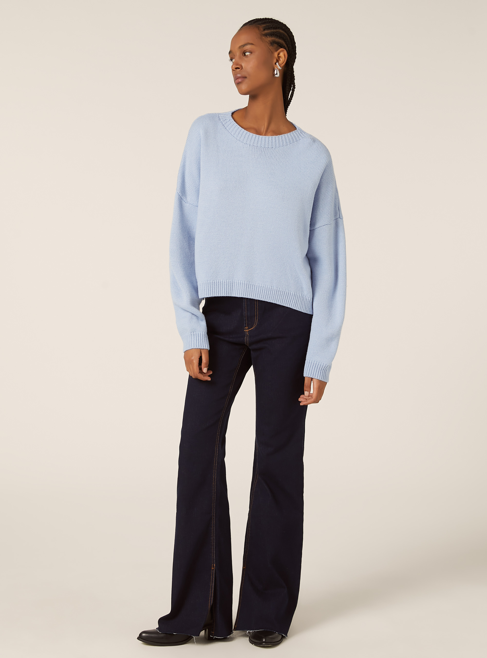 Pull &agrave; col rond basique, MAZ2 AZURE MEL MEDIUM
