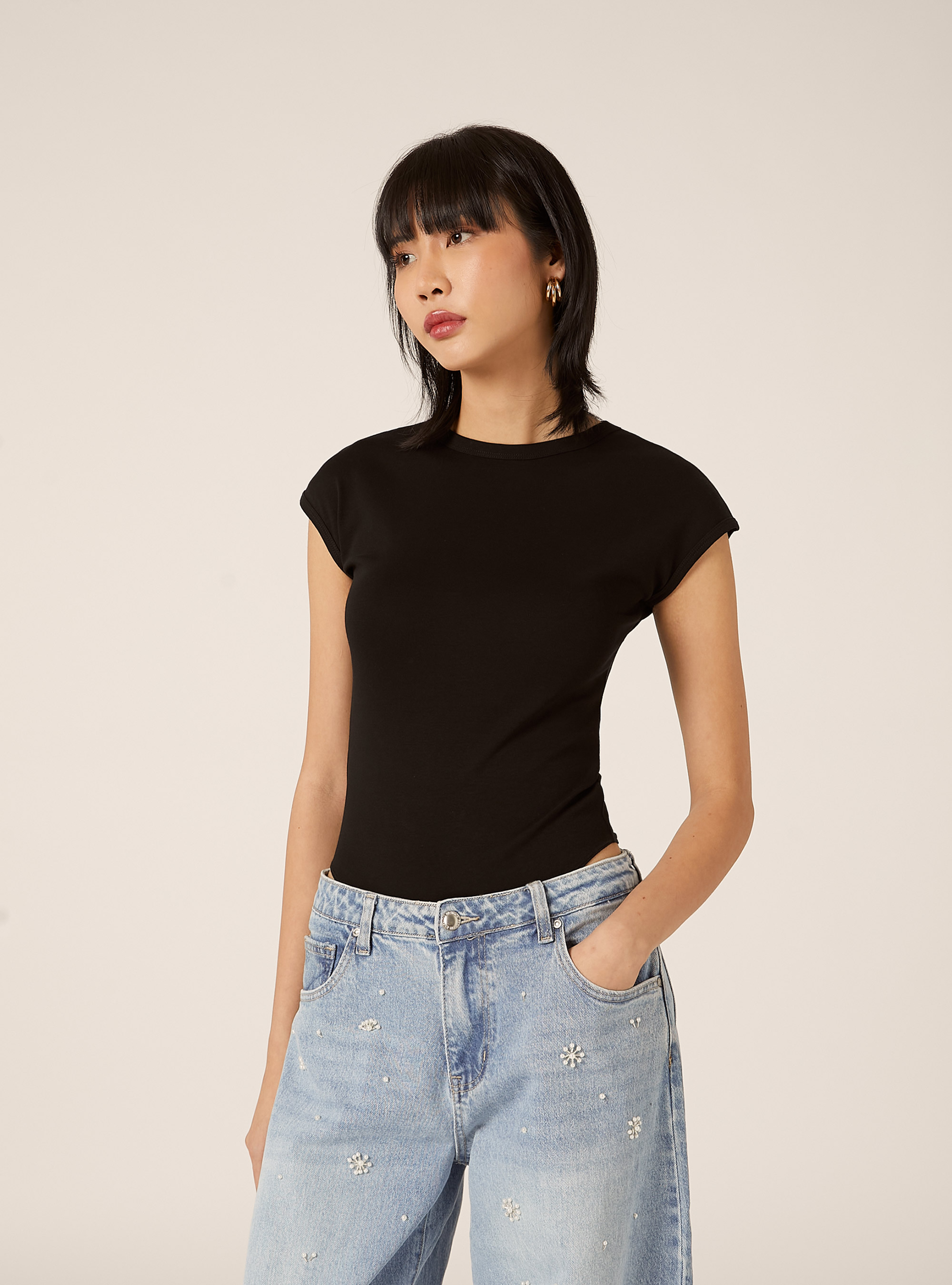 Body de algod&oacute;n el&aacute;stico acanalado, BK1 BLACK