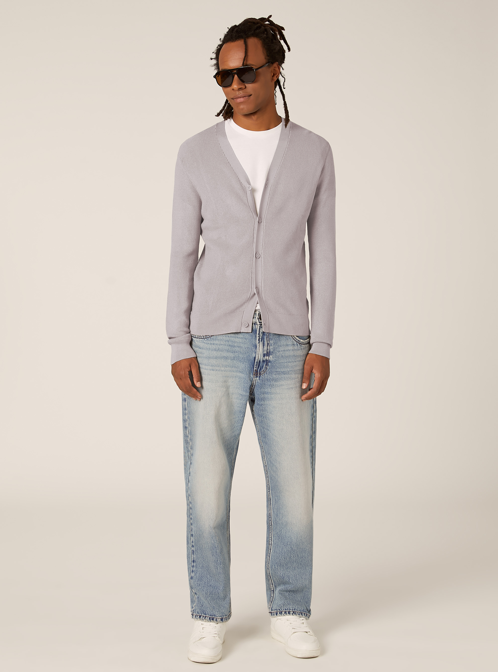 Cardigan l&eacute;ger en maille anglaise, MGY2 GREY MEL MEDIUM