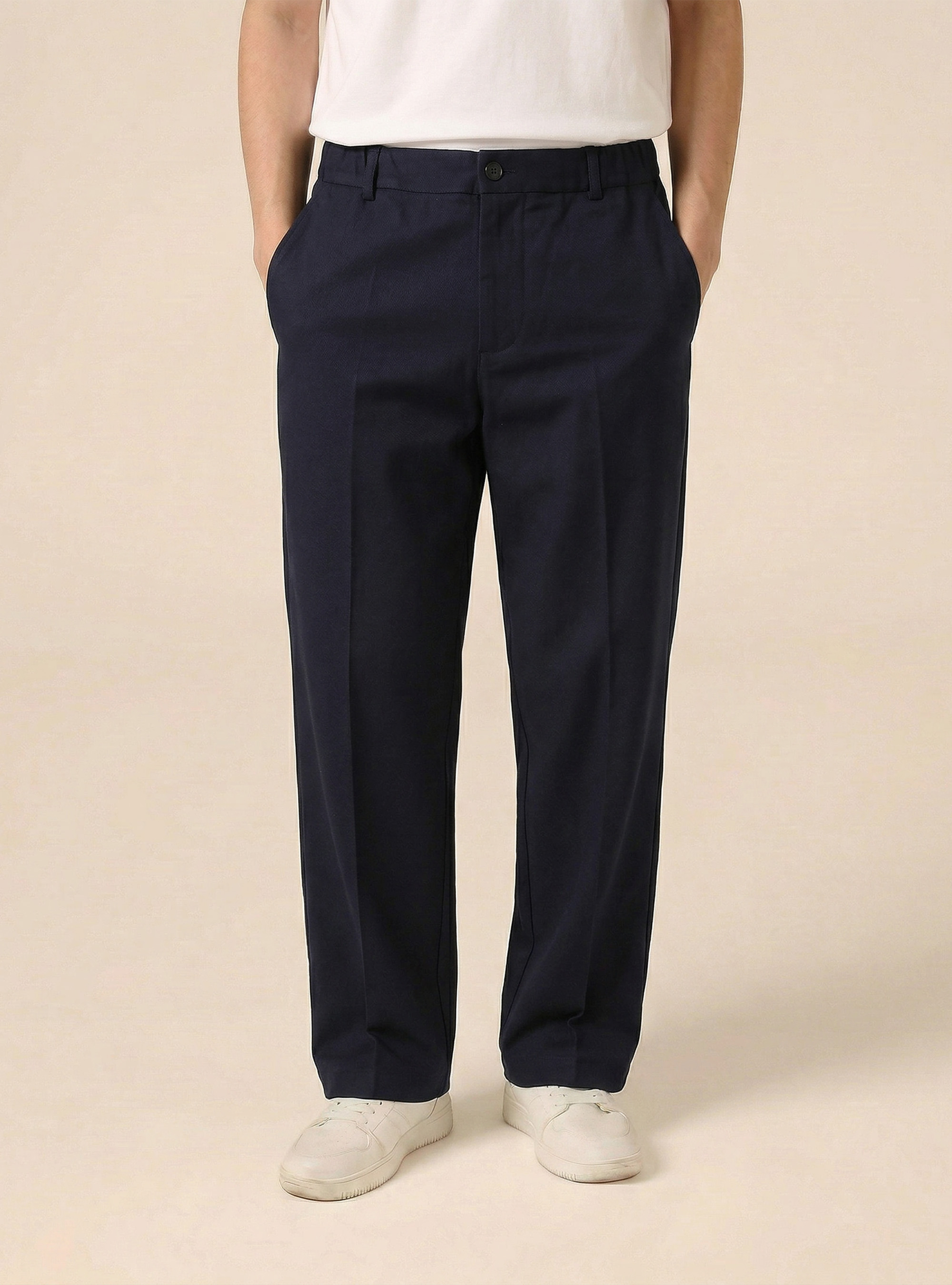 Pantalon classique &agrave; taille &eacute;lastiqu&eacute;e, NA1 NAVY DARK