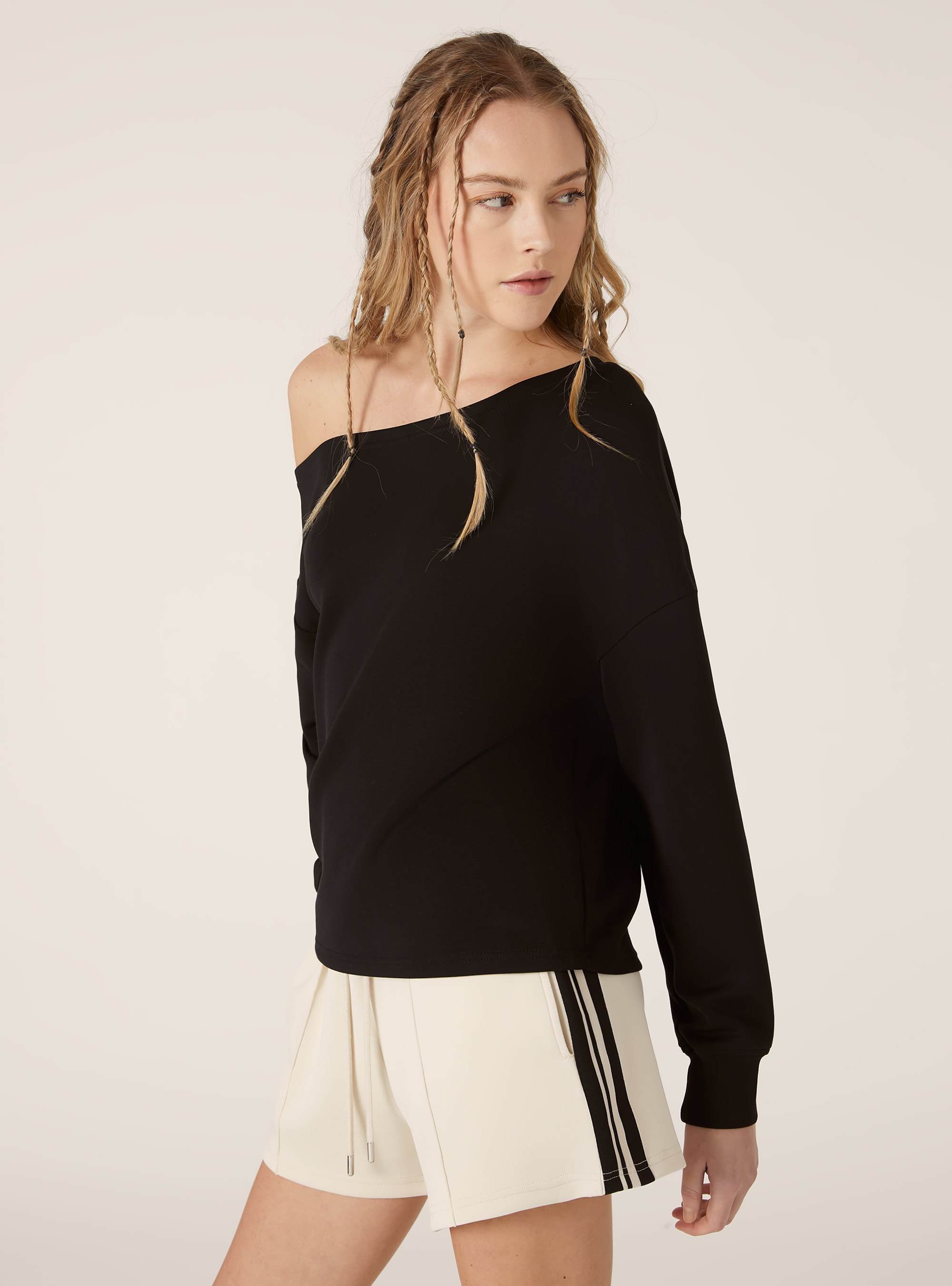 Sweat asym&eacute;trique doux au toucher, BK1 BLACK