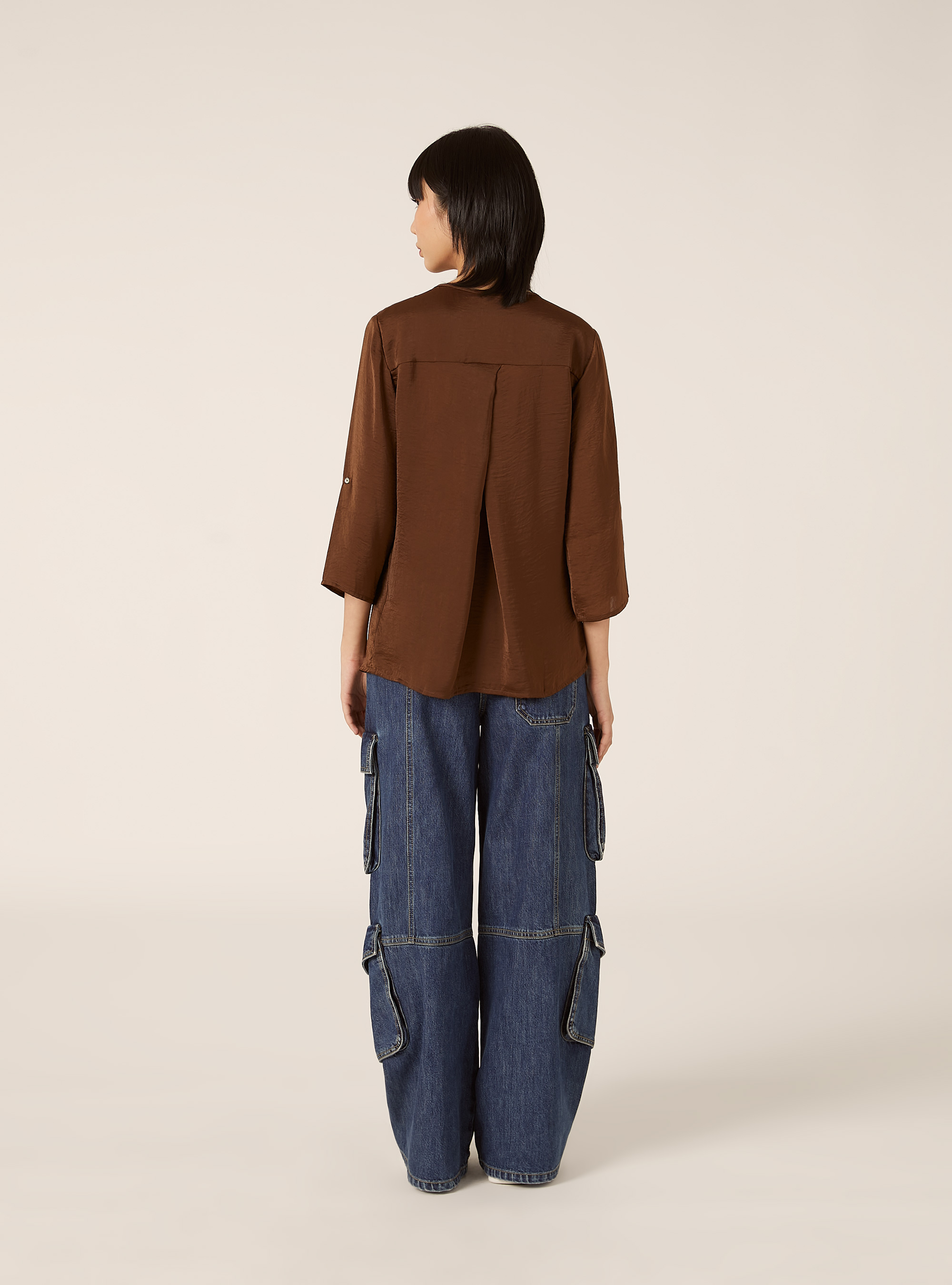 Blouse &agrave; encolure unie, BR2 BROWN MEDIUM