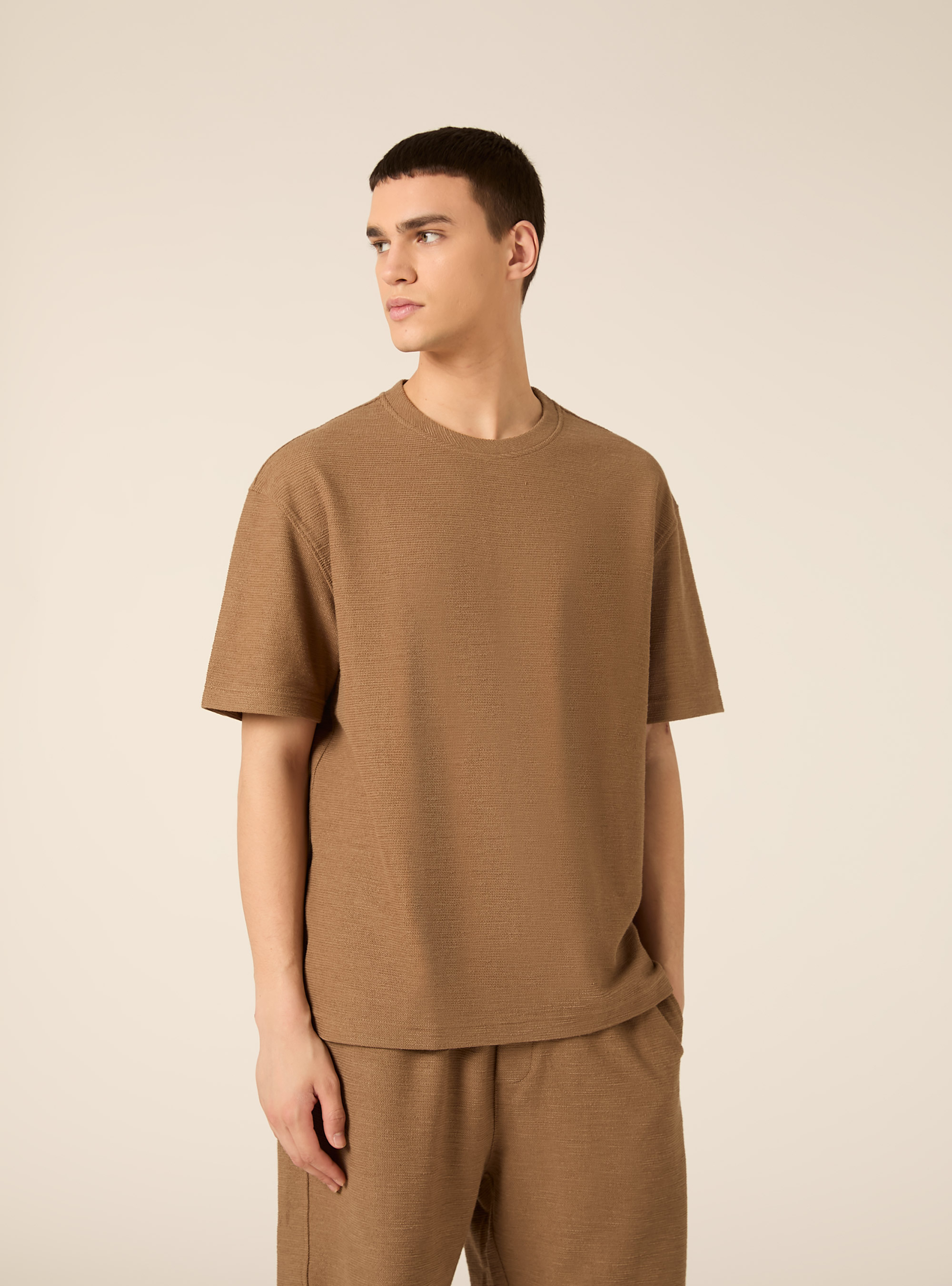 Textured cotton T-shirt, BR2 BROWN MEDIUM