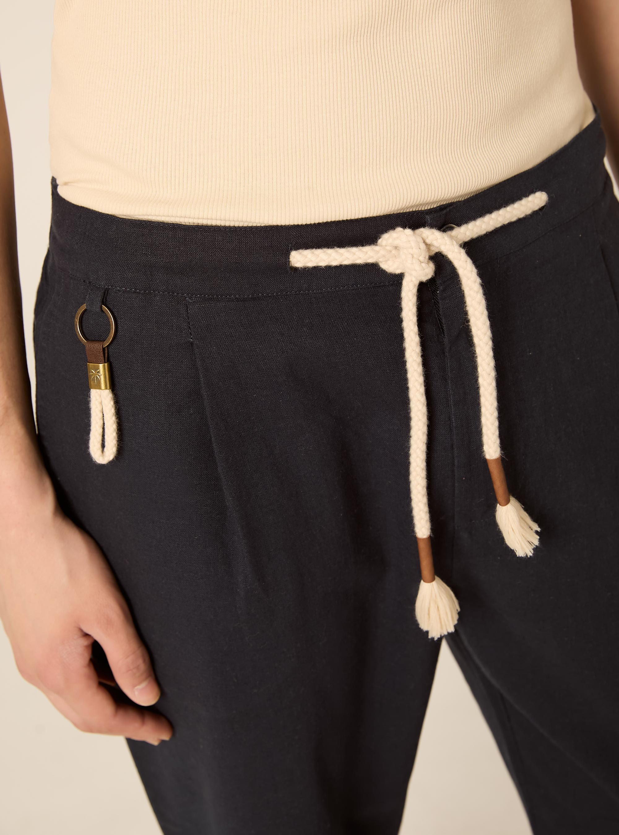Linen-blend jogger pants, NA2 NAVY MEDIUM