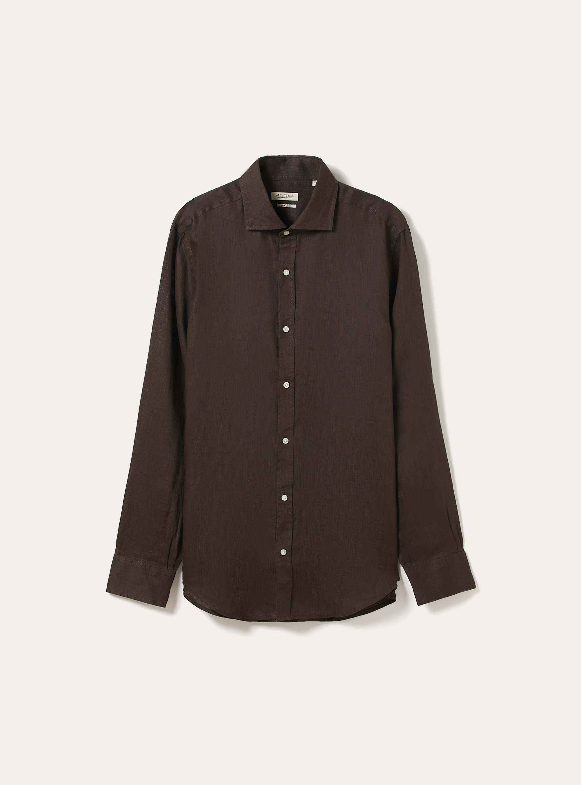 Camisa de lino puro de manga larga, BR2 BROWN MEDIUM