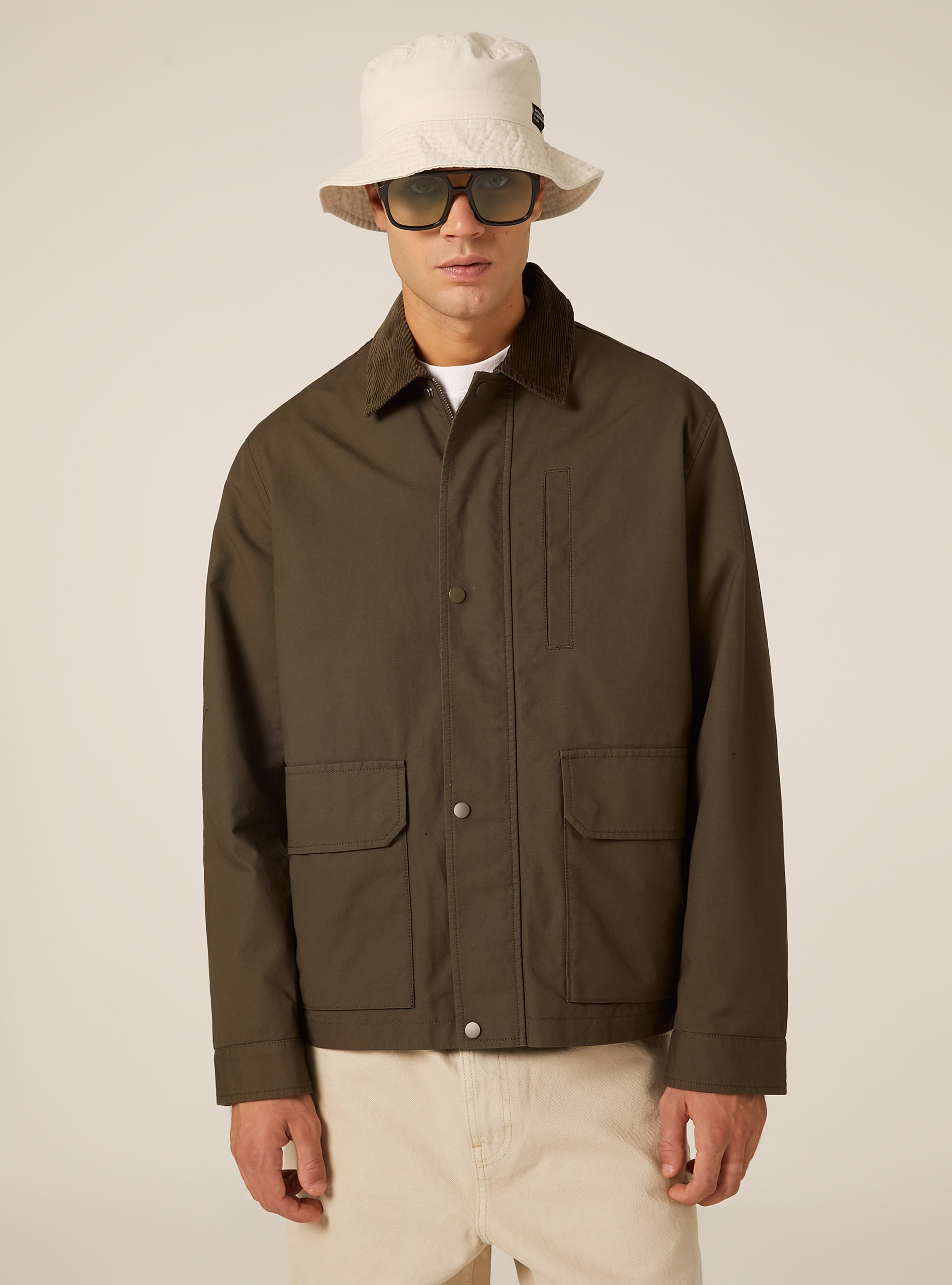 Veste en toile coupe carr&eacute;e, KY1 KAKY DARK