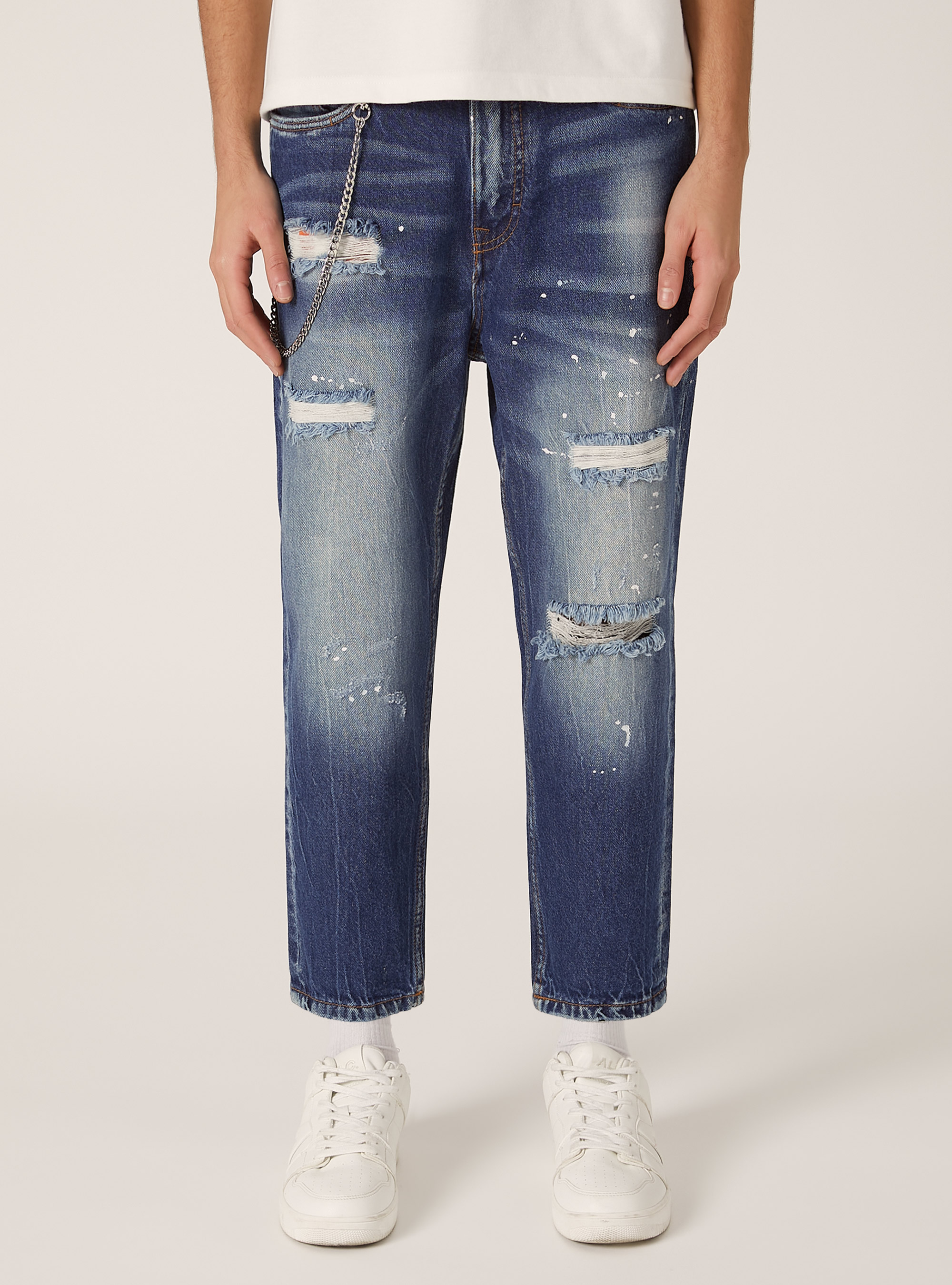 Jeans &agrave; coupe d&eacute;contract&eacute;e, D001 DEEP BLUE