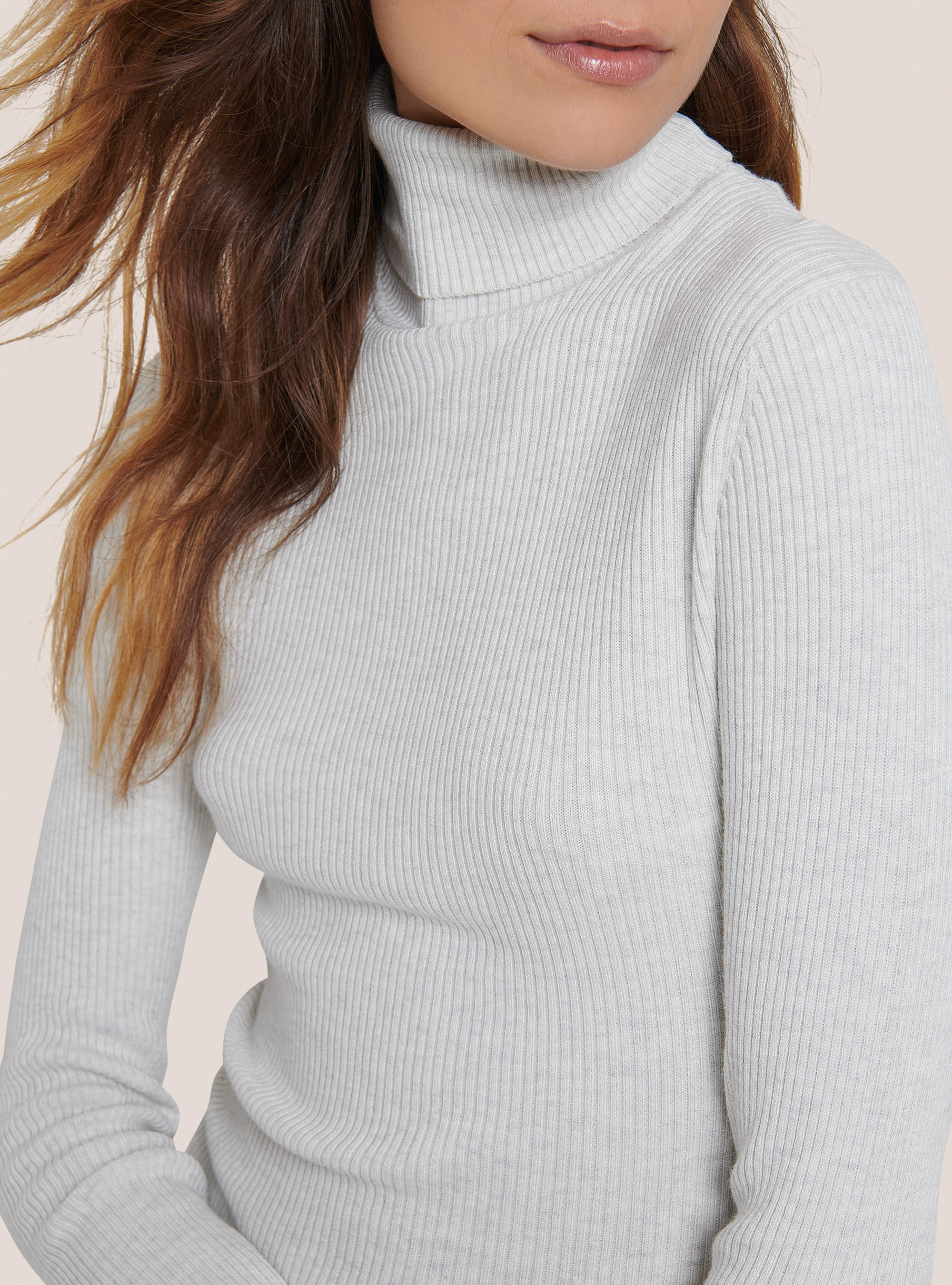 Pullover a collo alto a coste, MGY3 GREY MEL LIGHT