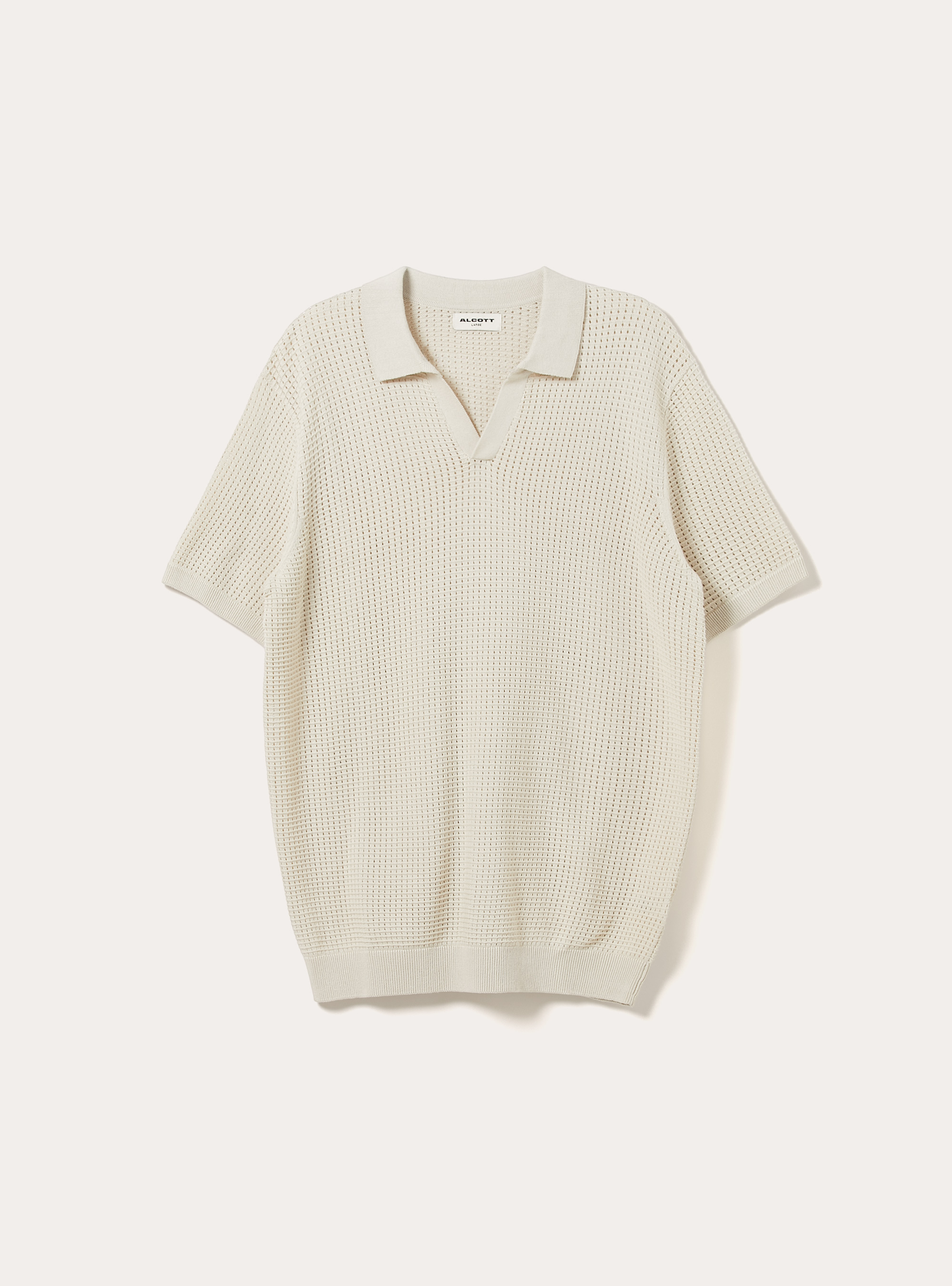 Openwork Knit Polo Shirt, CR3 CREAM LIGHT