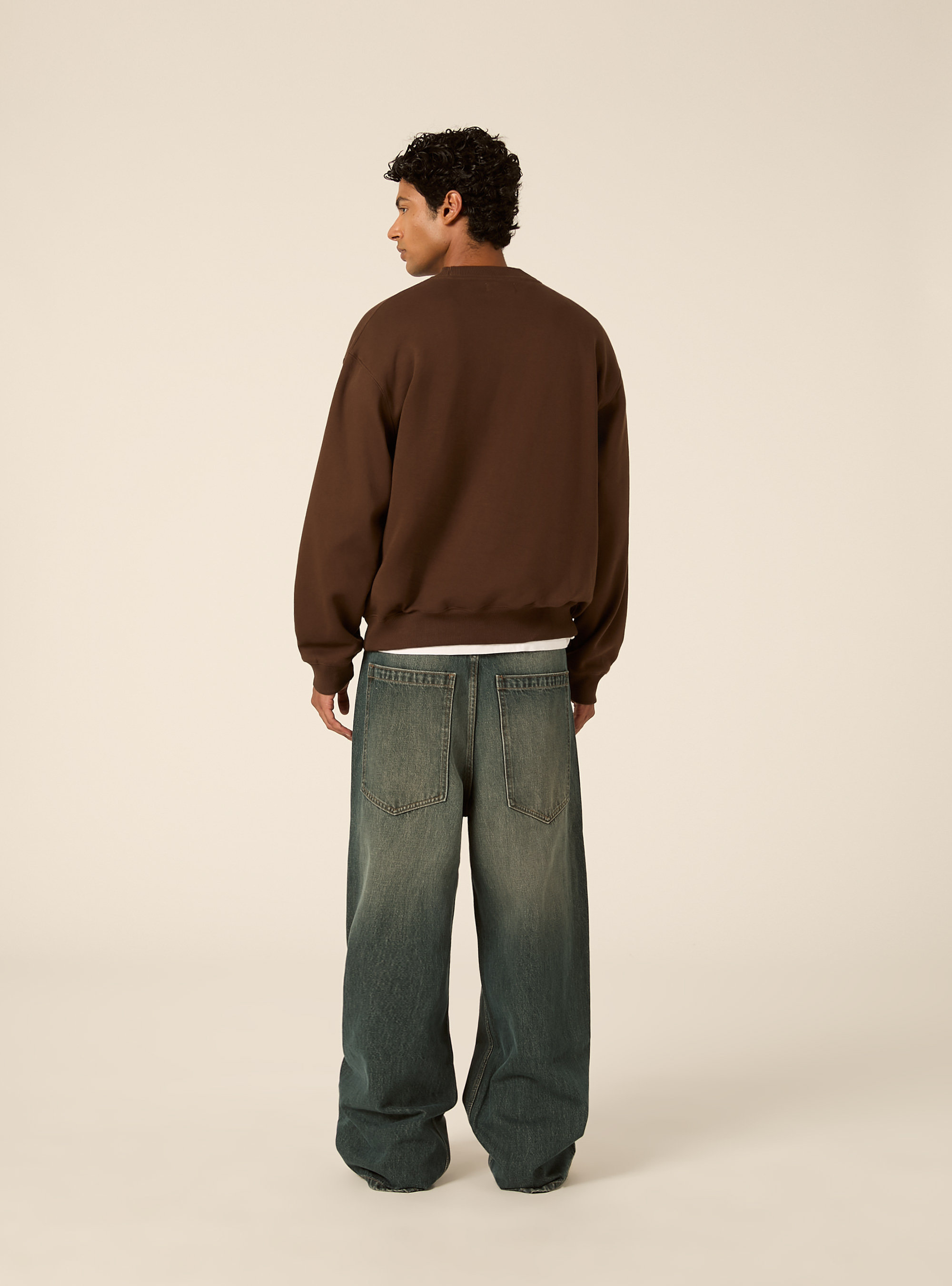 Basic boxy fit crewneck sweatshirt, BR2 BROWN MEDIUM