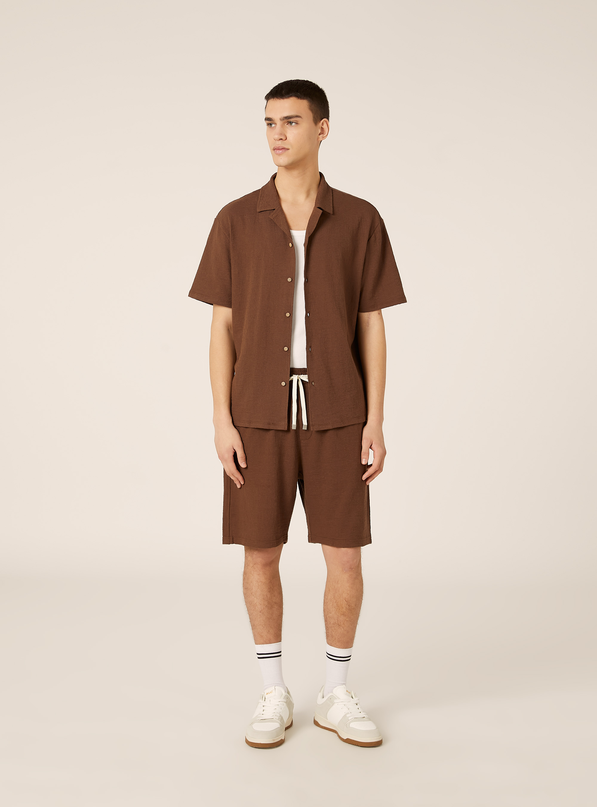 Boxy-fit textured shirt, BR1 BROWN DARK
