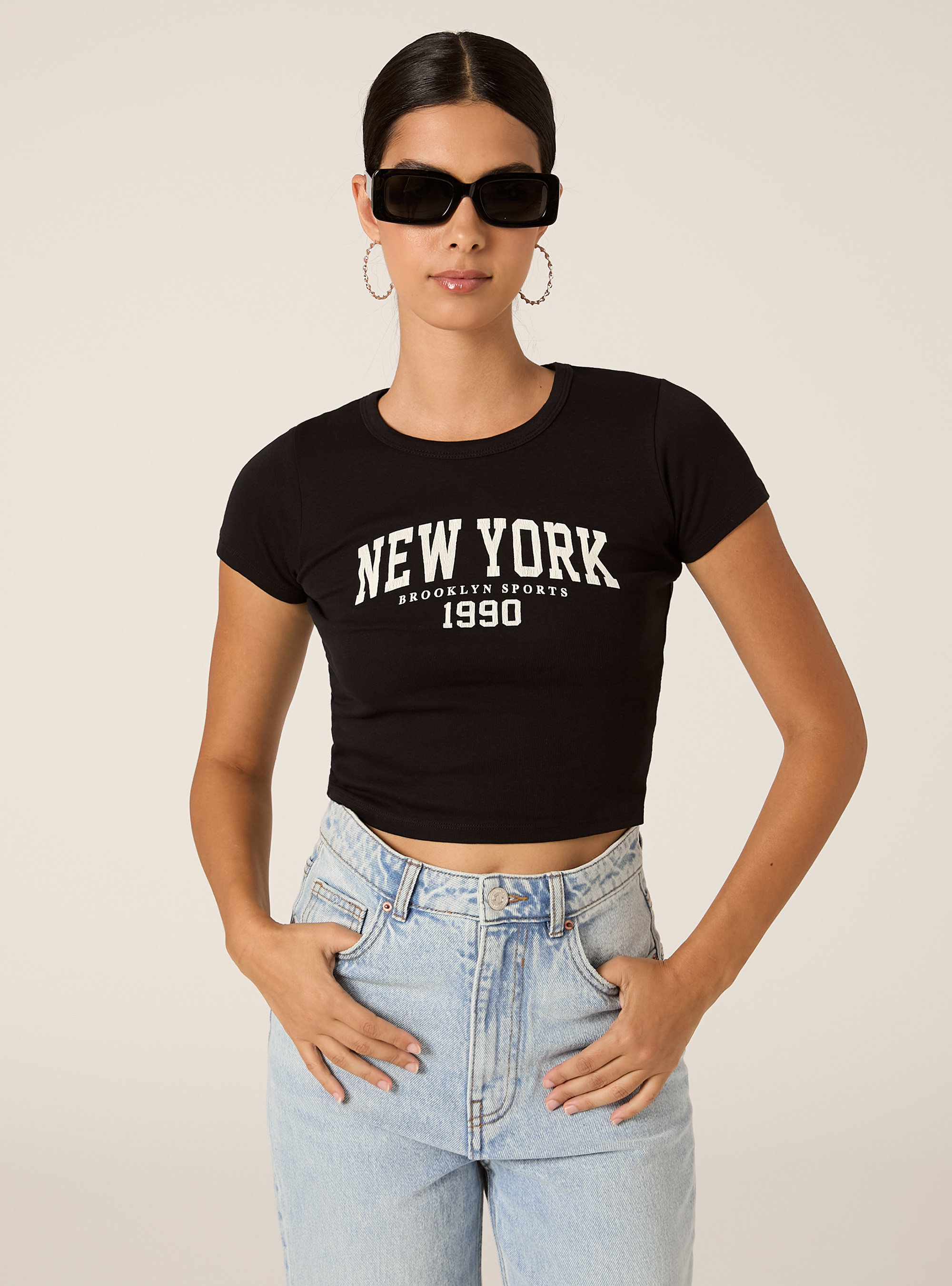 Camiseta corta con estampado universitario, BK1 BLACK