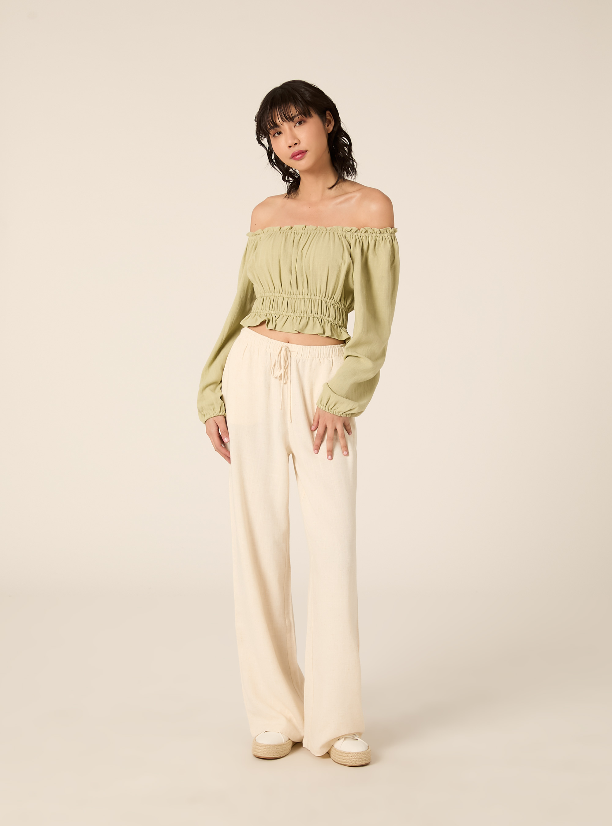 Boho-style linen-blend blouse, KY3 KAKY LIGHT
