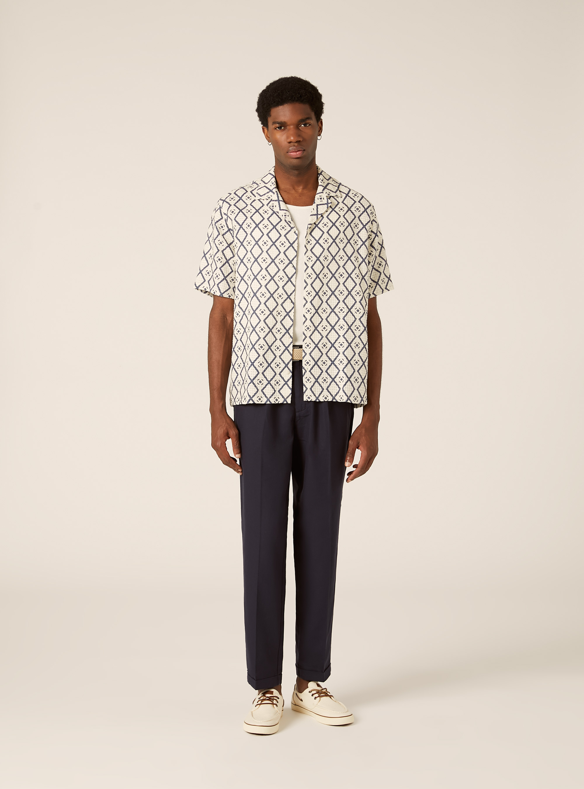 Printed textured boxy fit shirt, CR3 CREAM LIGHT