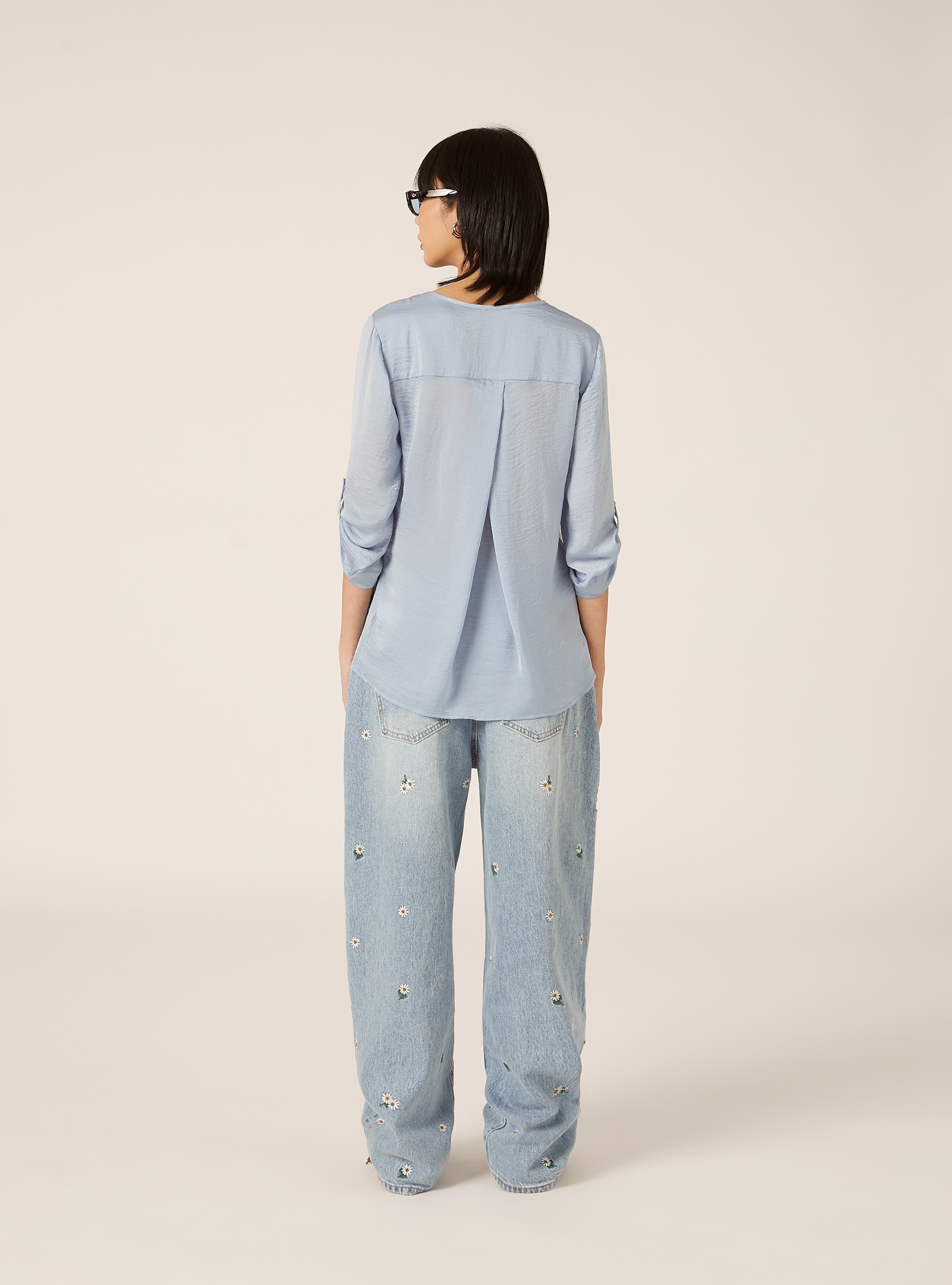Blouse &agrave; encolure unie, AZ3 AZURE LIGHT