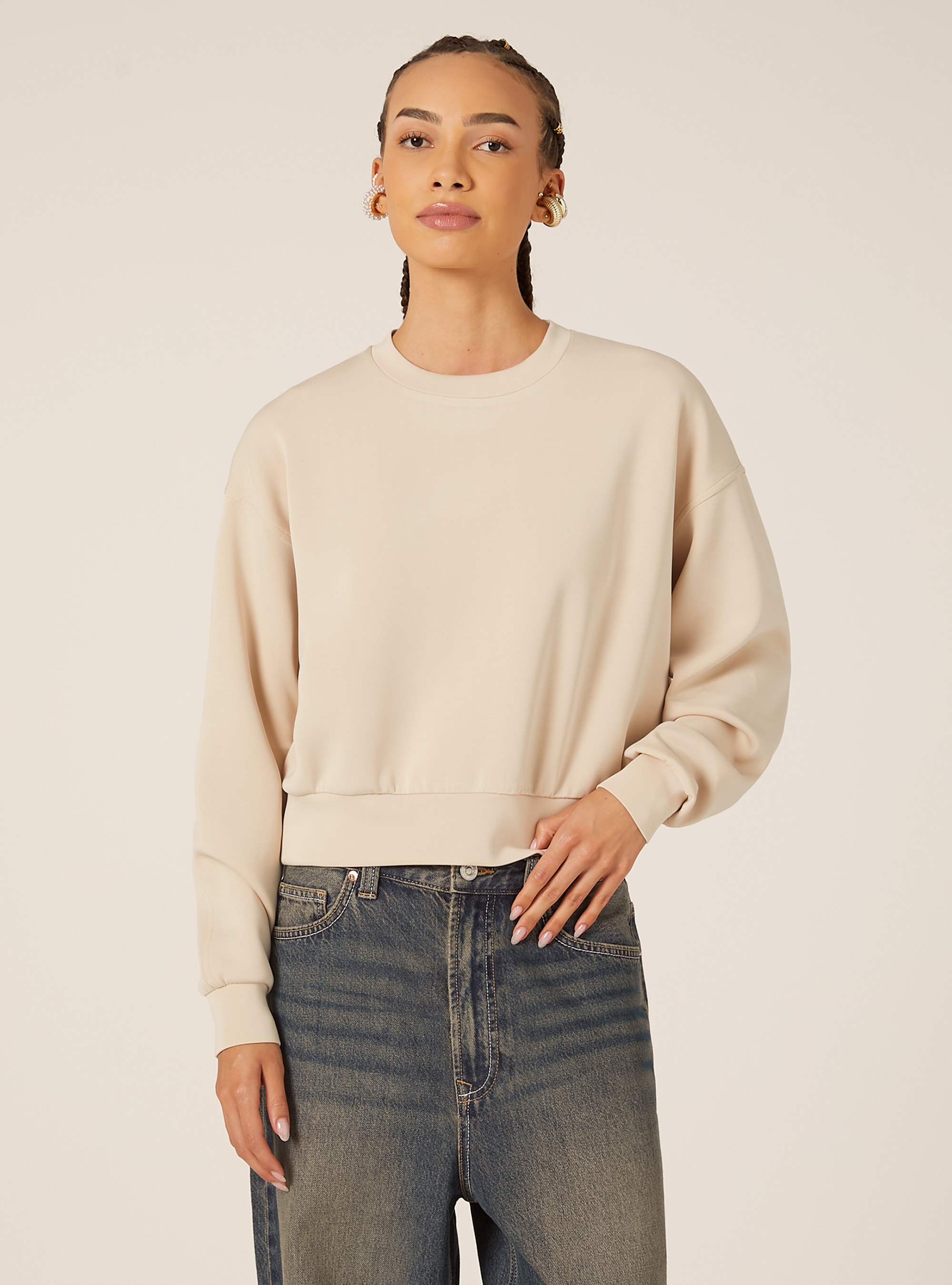 Sweat-shirt doux au toucher, BG3 BEIGE LIGHT