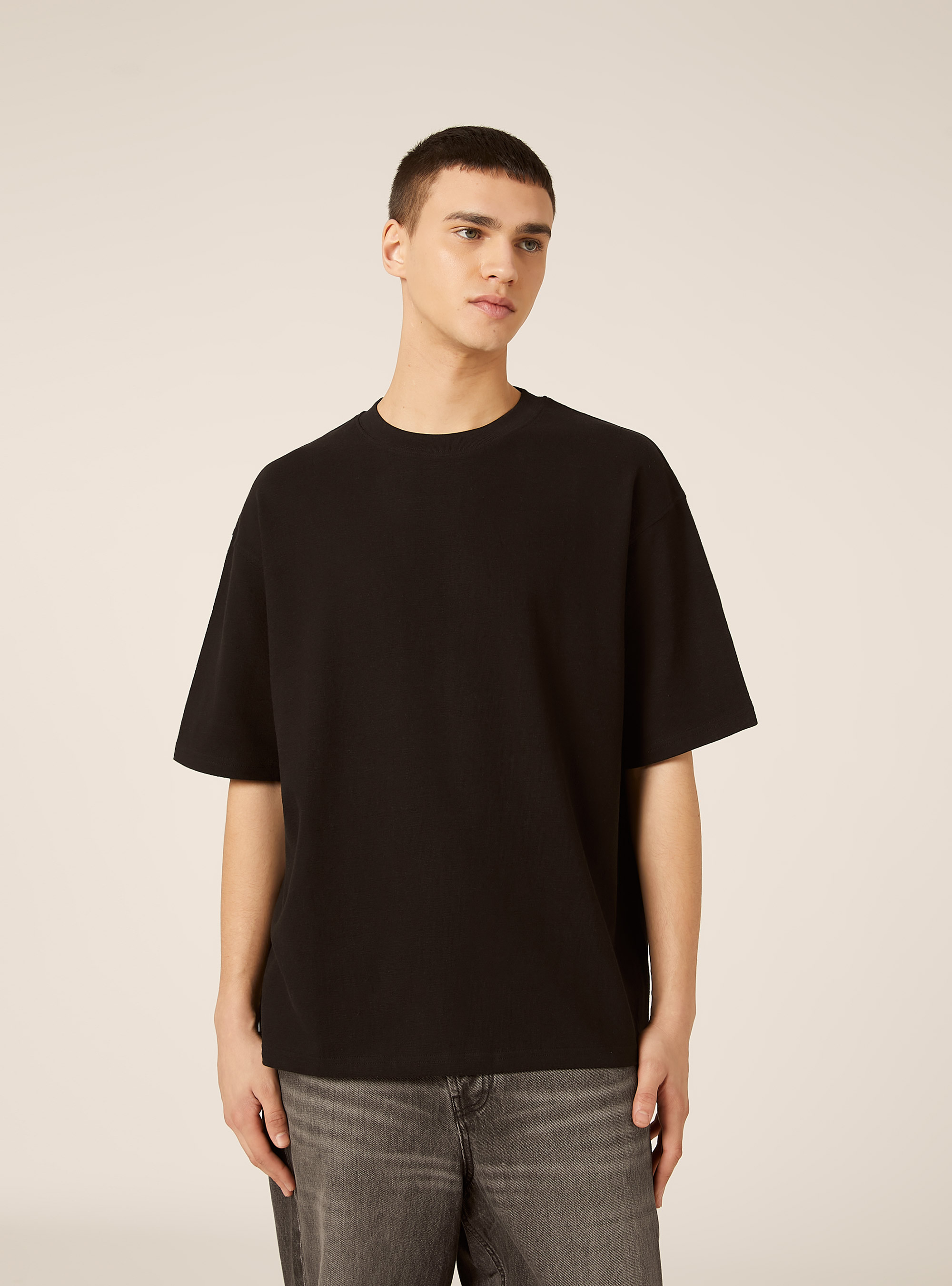 Baumwoll-T-Shirt mit Struktur, BK1 BLACK